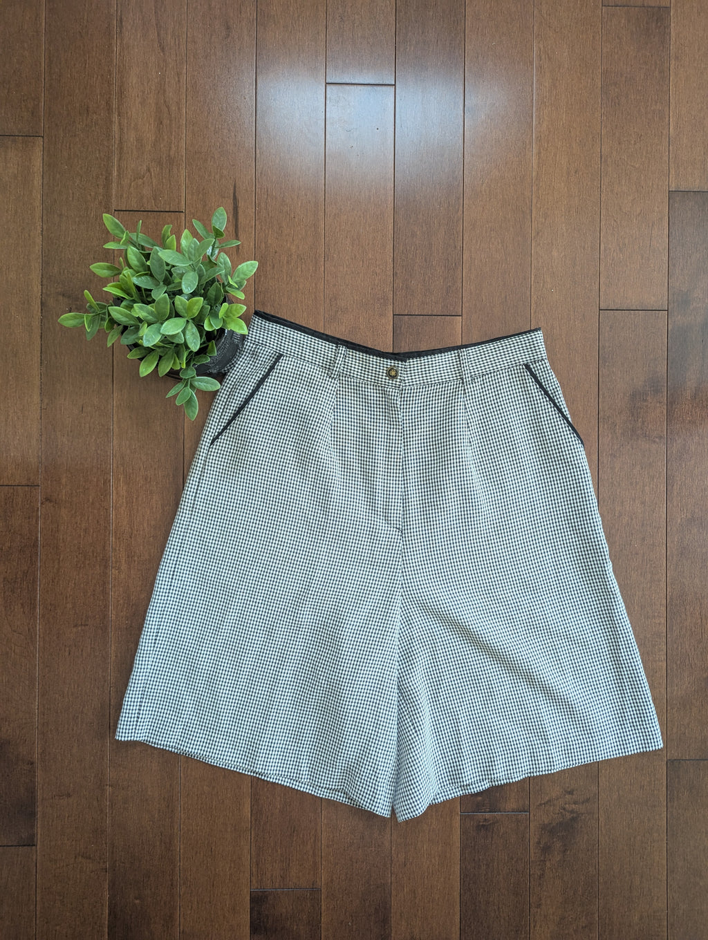 GINGHAM PRINT VINTAGE HIGH WAIST TROUSER SHORTS