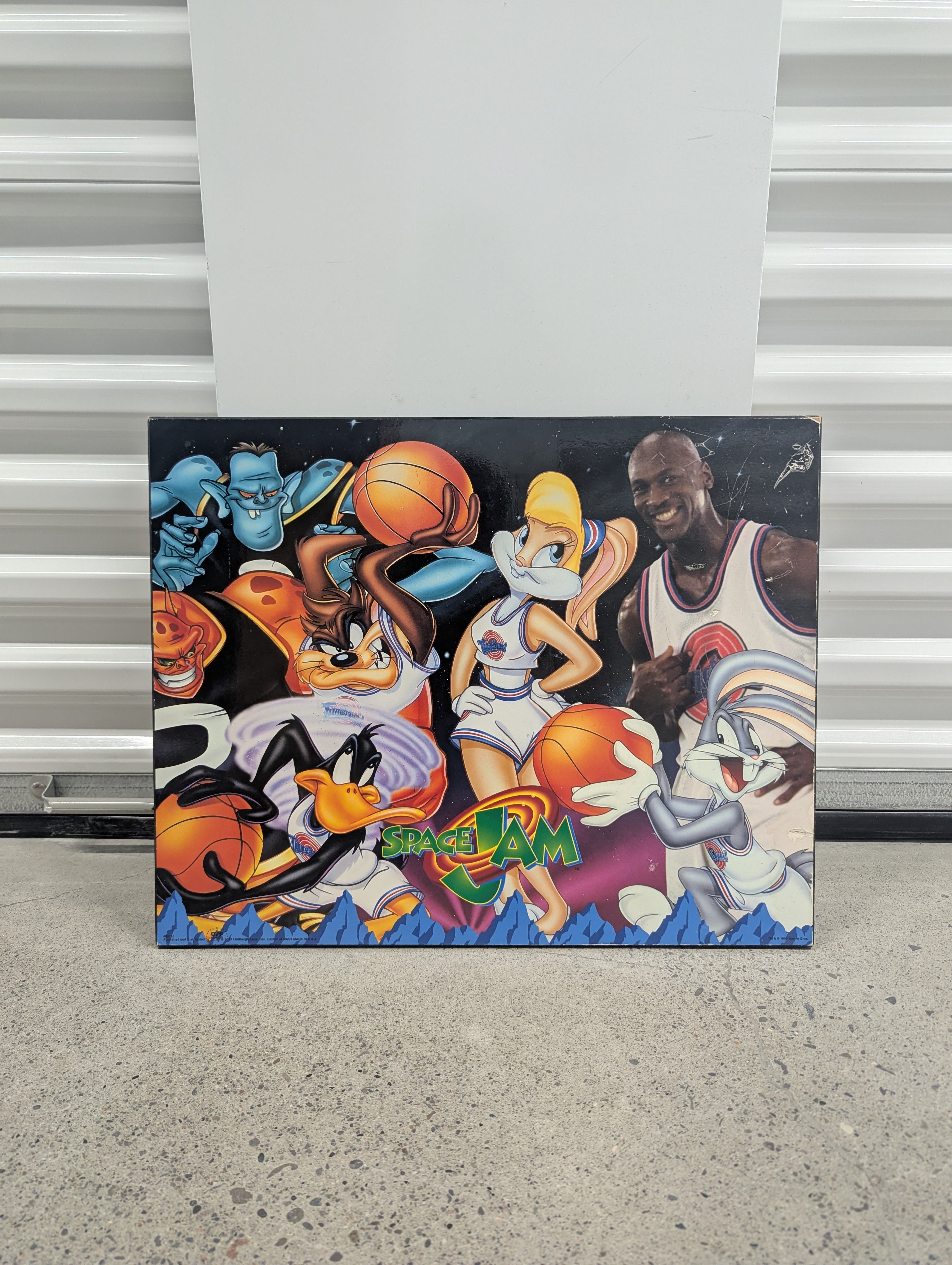 LOONEY TUNES SPACE JAM VINTAGE 1996 WOODEN POSTER