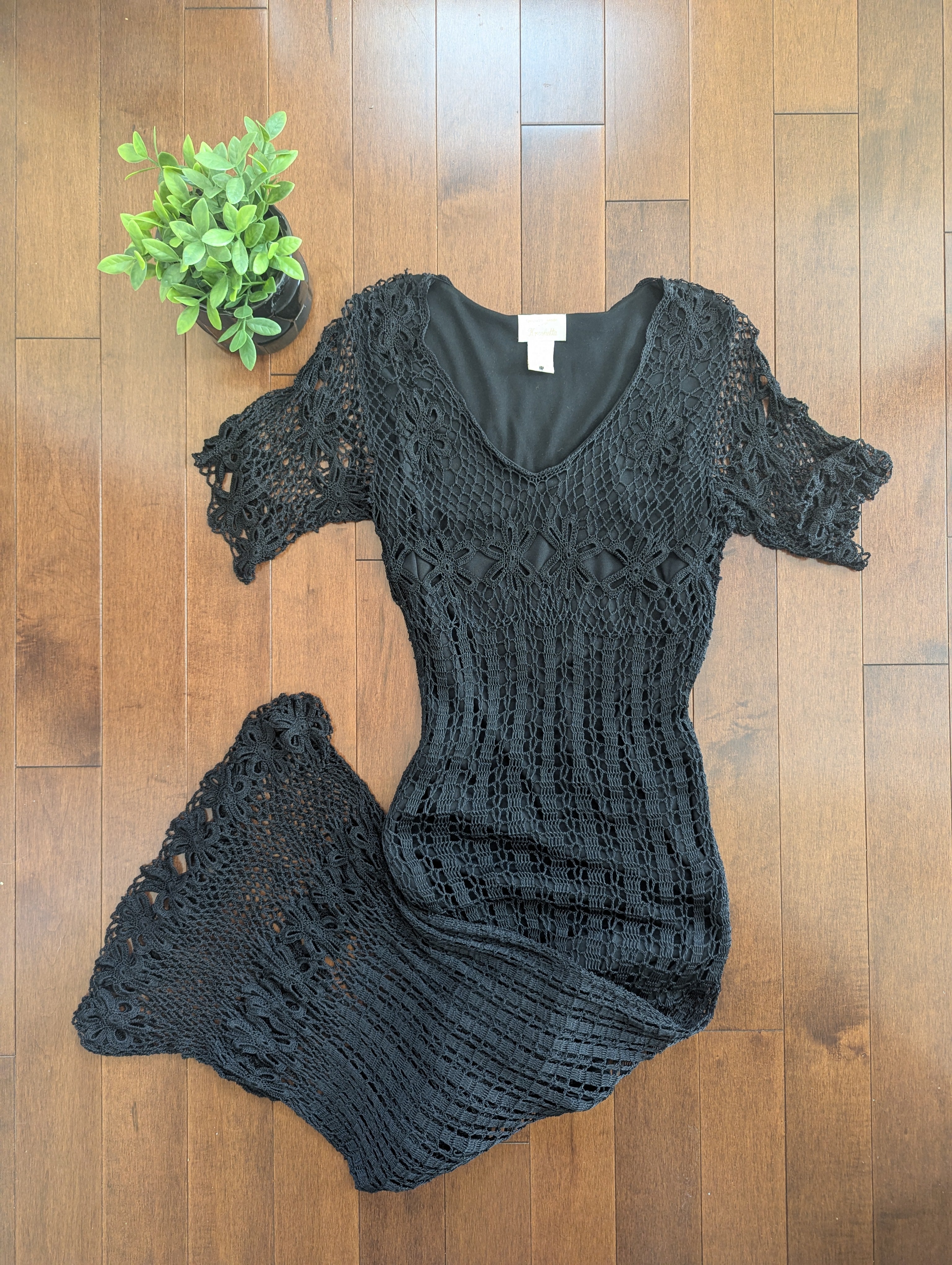 SPECIALLY MADE FOR KROSHUTTA VINTAGE BLACK CROCHET DRESS