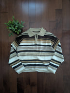NEUTRAL STRIPED VINTAGE KNIT COLLARED SWEATER