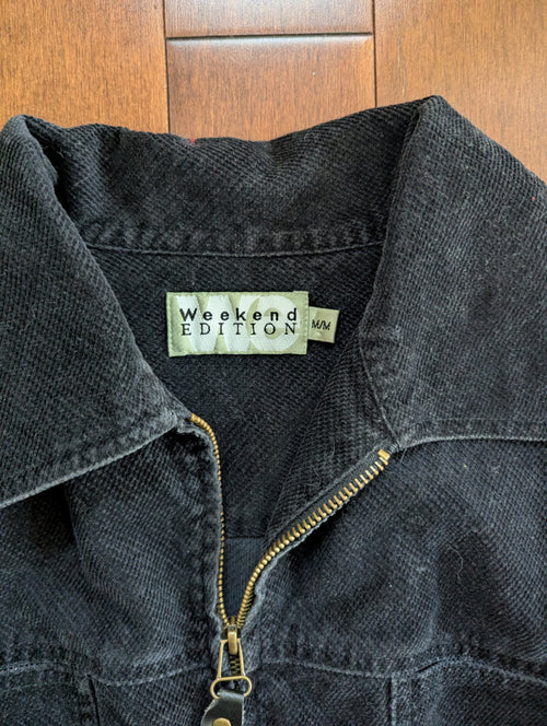 BLACK CORDUROY VINTAGE 1990s ZIP UP FLANNEL SHIRT
