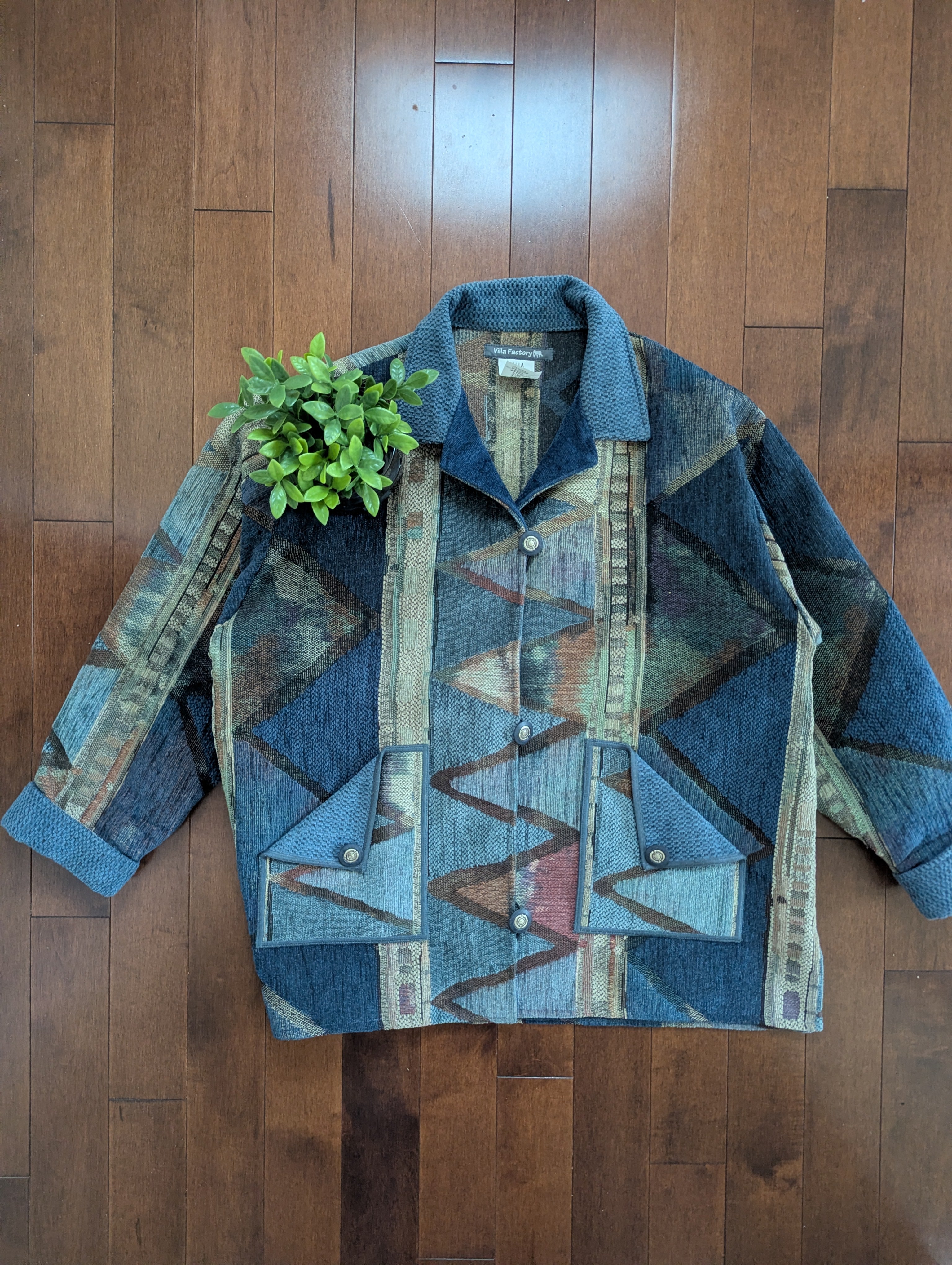 VILLA FACTORY AZTEC PATCHWORK VINTAGE 1990s DENIM JACKET