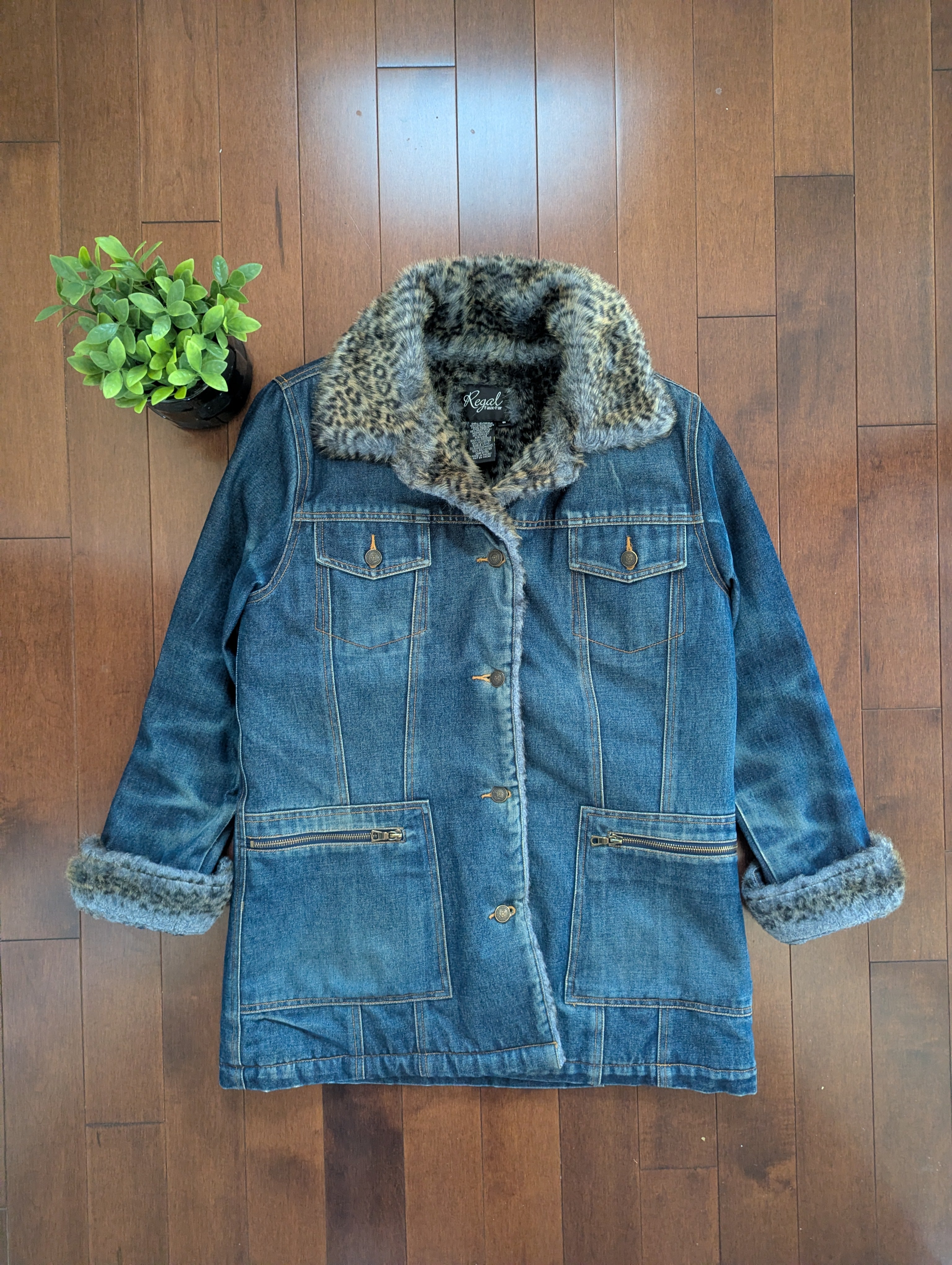 LEOPARD PRINT FUR LINED VINTAGE Y2K 2000s JEAN COAT