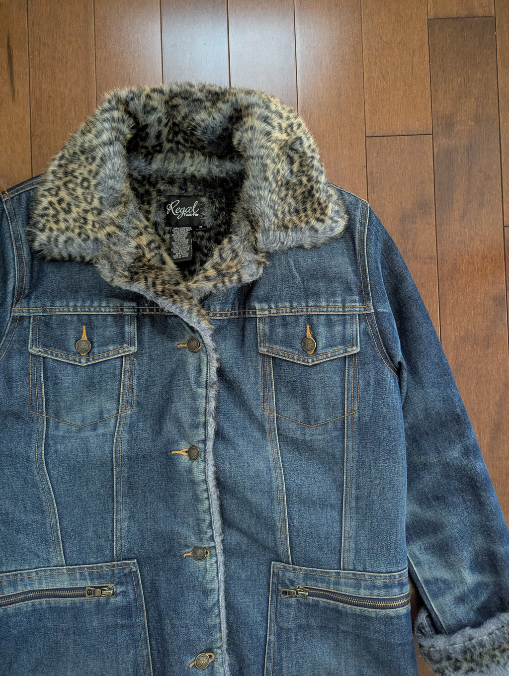LEOPARD PRINT FUR LINED VINTAGE Y2K 2000s JEAN COAT