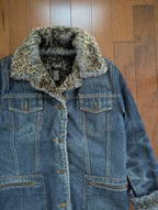 LEOPARD PRINT FUR LINED VINTAGE Y2K 2000s JEAN COAT