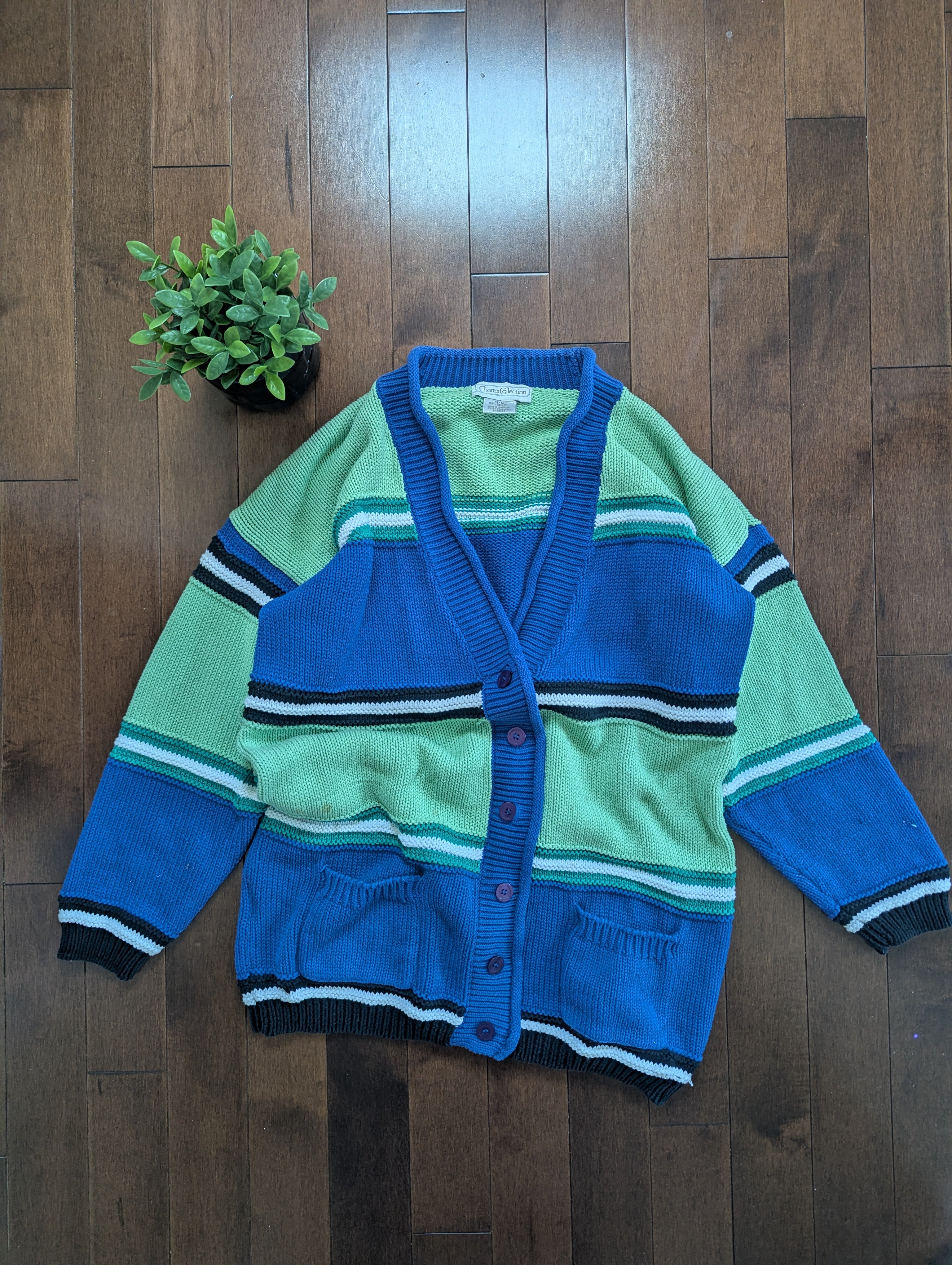 COLORBLOCK VINTAGE CHUNKY KNIT CARDIGAN  SWEATER