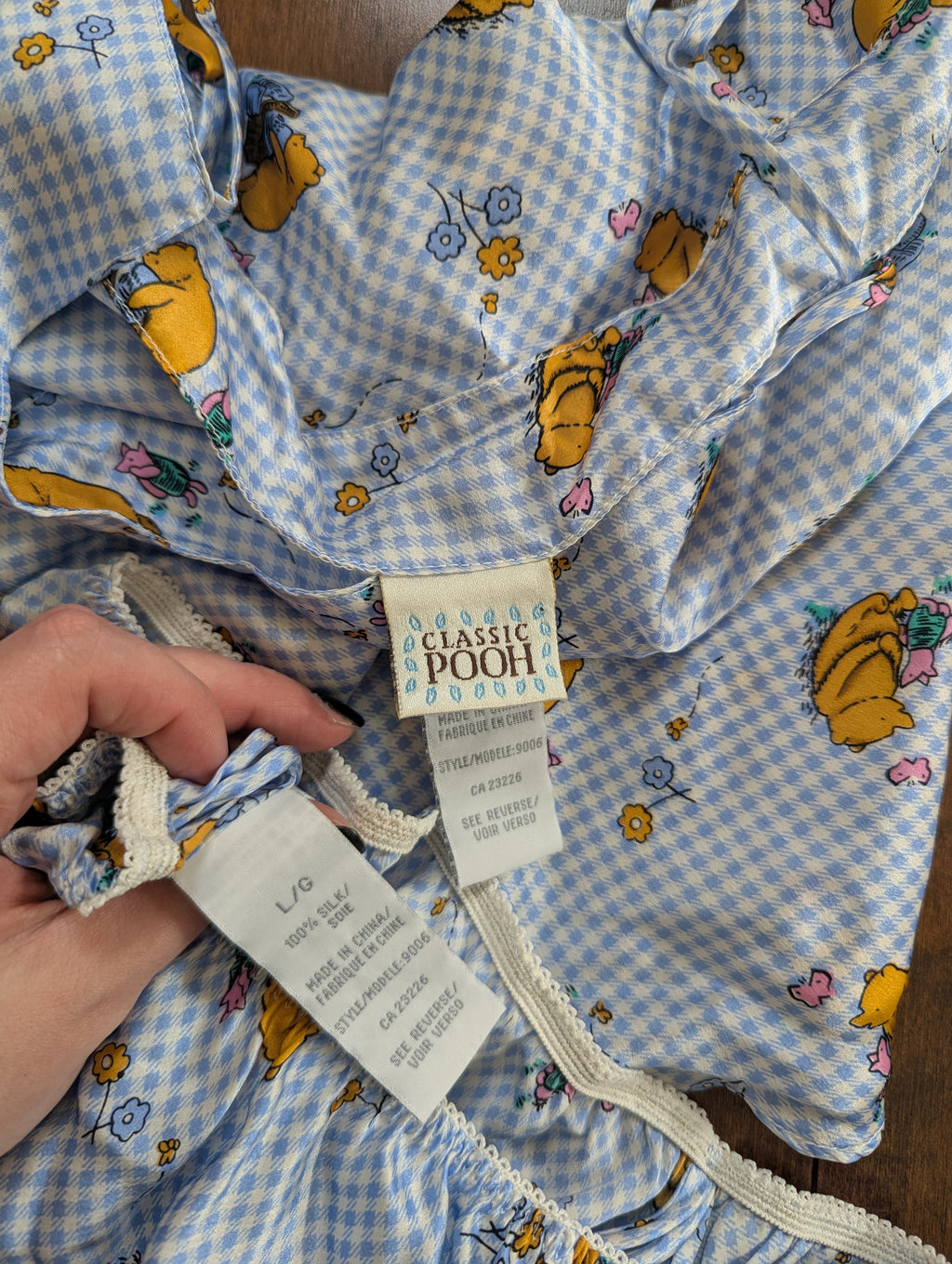 DISNEY WINNIE THE POOH VINTAGE 1990s SILK SLEEP LOUNGE SET