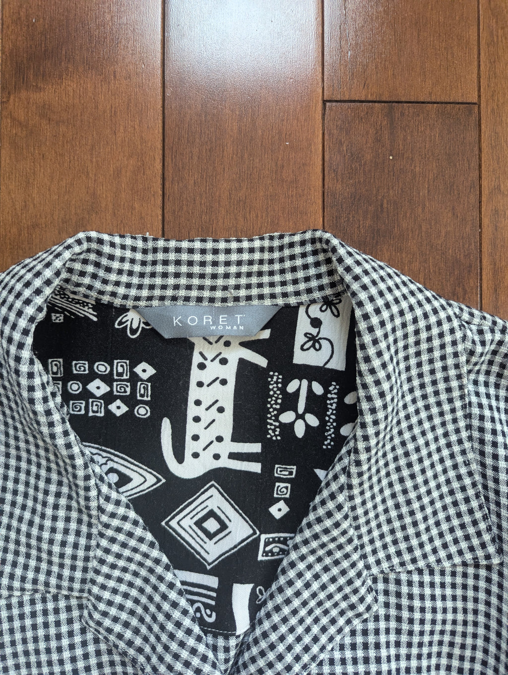 GINGHAM PRINT VINTAGE SHORT SLEEVE BUTTON UP TOP
