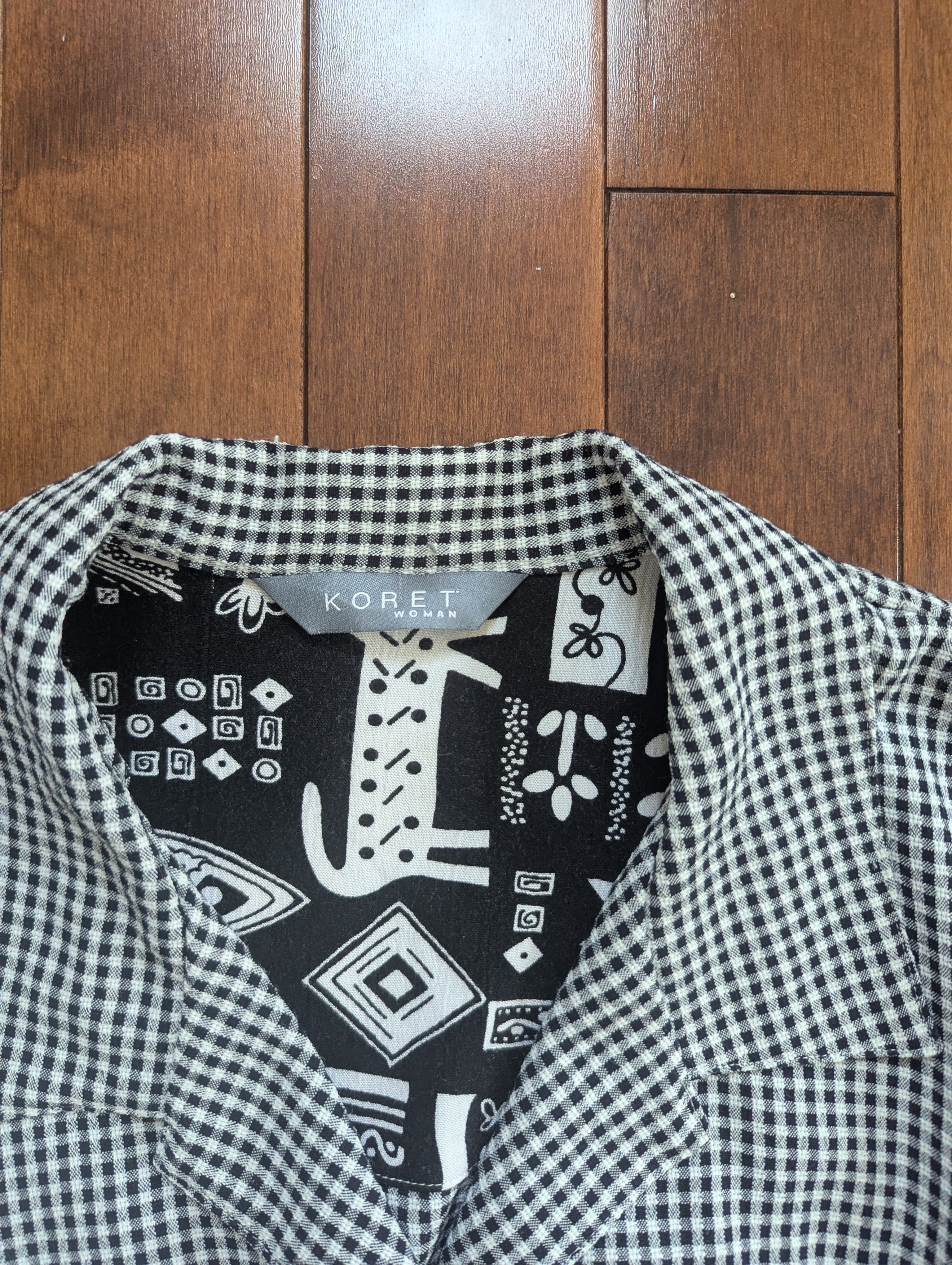 GINGHAM PRINT VINTAGE SHORT SLEEVE BUTTON UP TOP