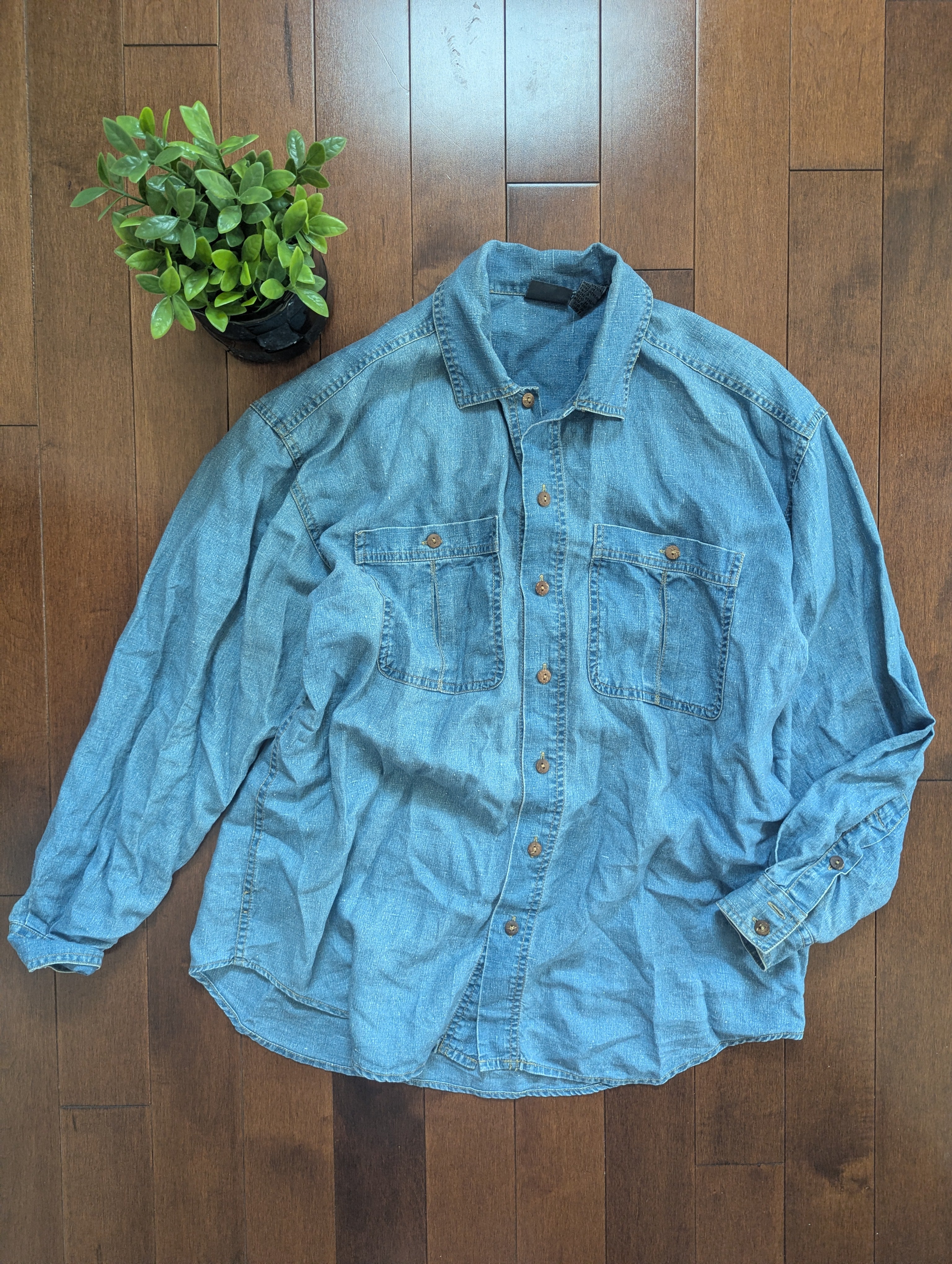 DENIM LINEN VINTAGE BUTTON UP SHIRT