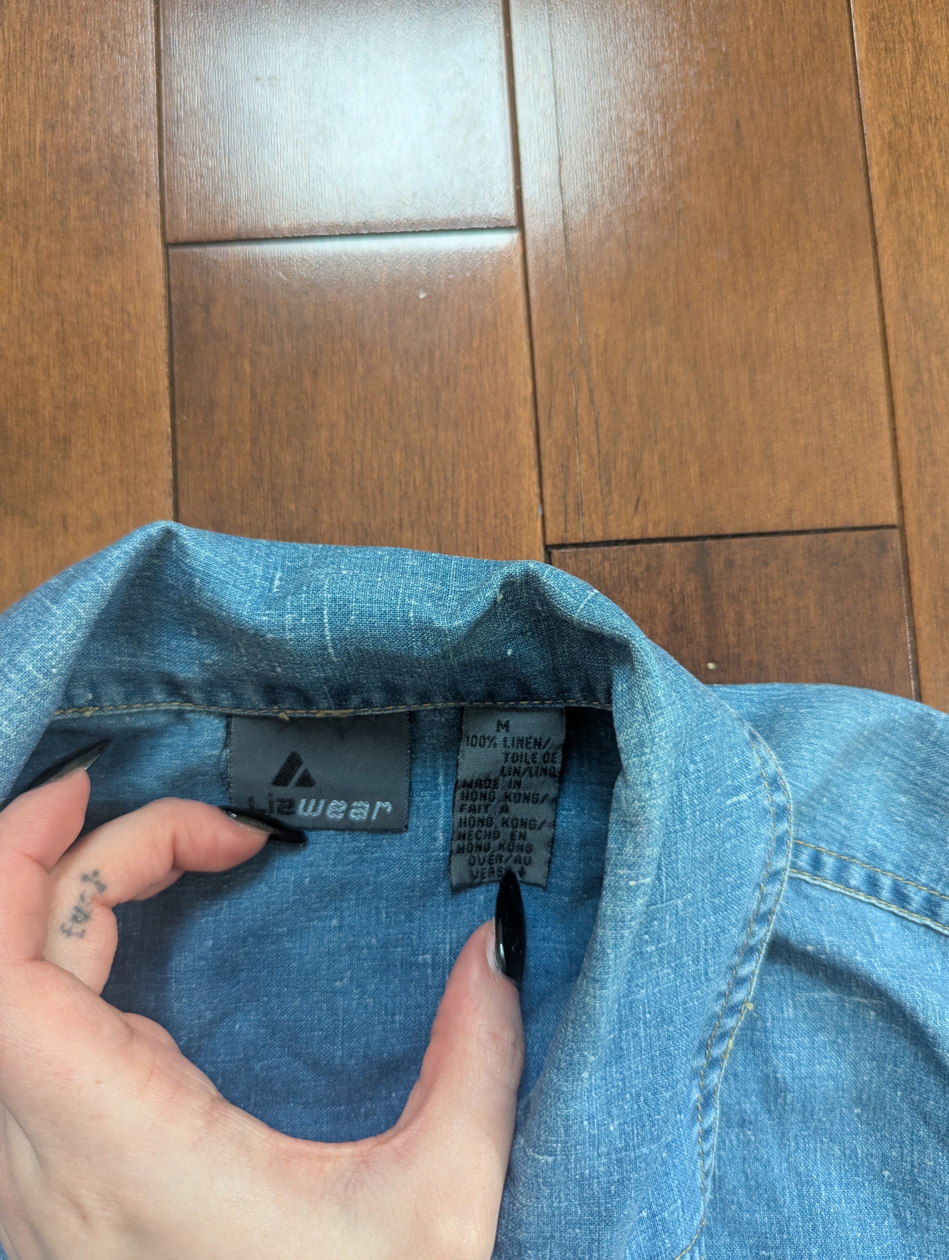 DENIM LINEN VINTAGE BUTTON UP SHIRT