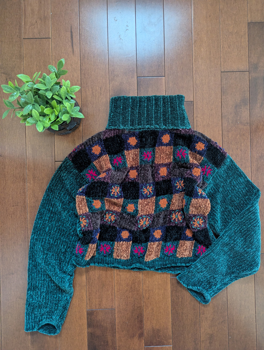90s CHENILLE PATCHWORK VINTAGE TURTLENECK SWEATER