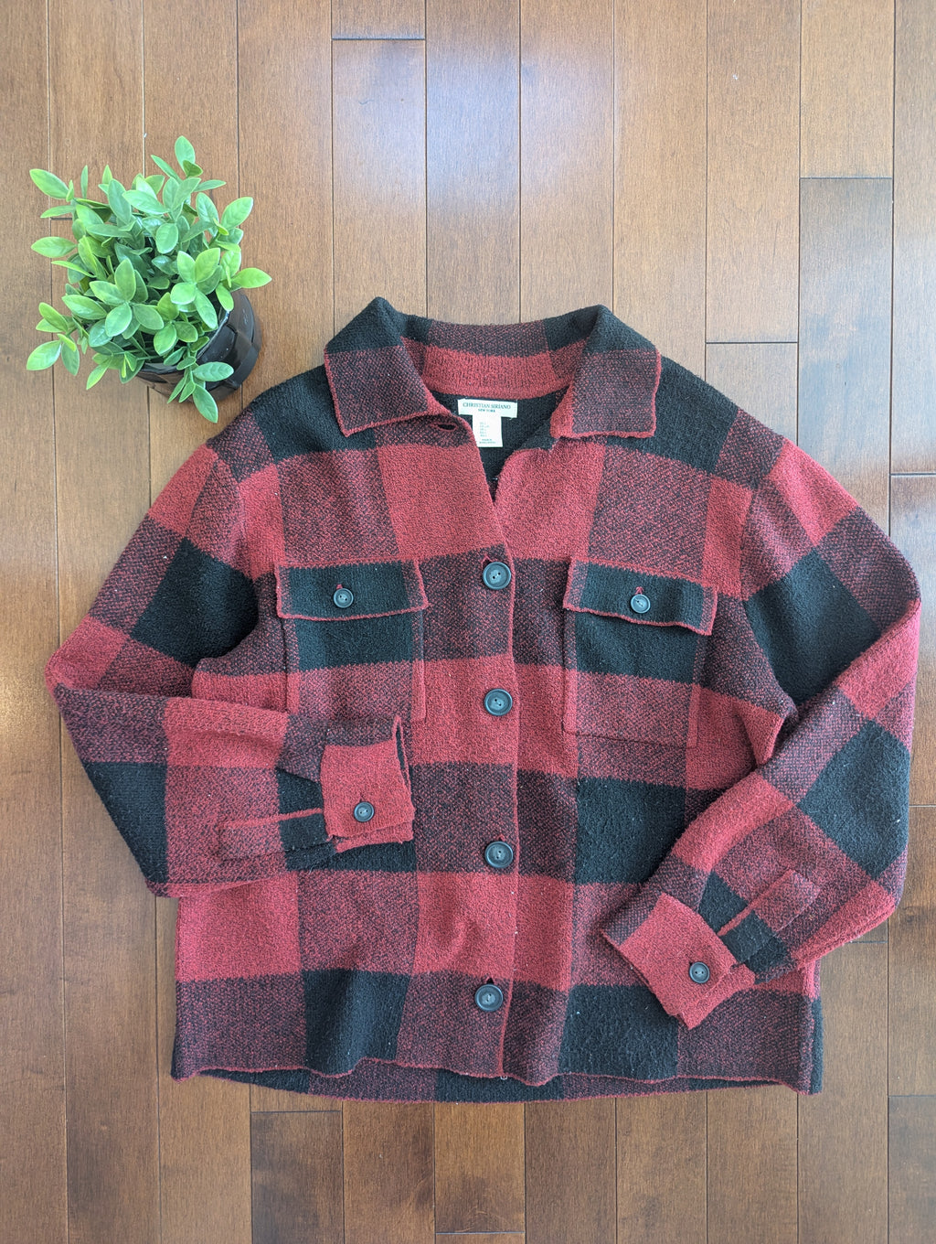 PLAID FLANNEL SOFT KNIT VINTAGE CARDIGAN SWEATER