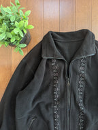 FLORAL DETAIL VINTAGE FLEECE ZIP UP SWEATSHIRT