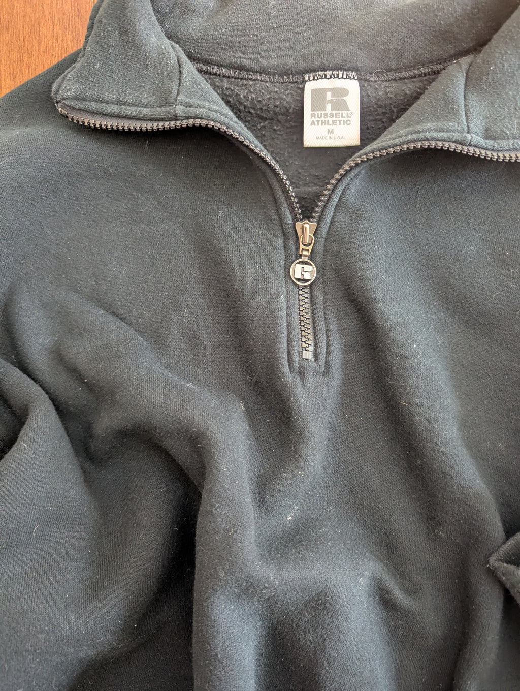 RUSSELL ATHLETIC VINTAGE BLACK QUARTER ZIP SWEATSHIRT