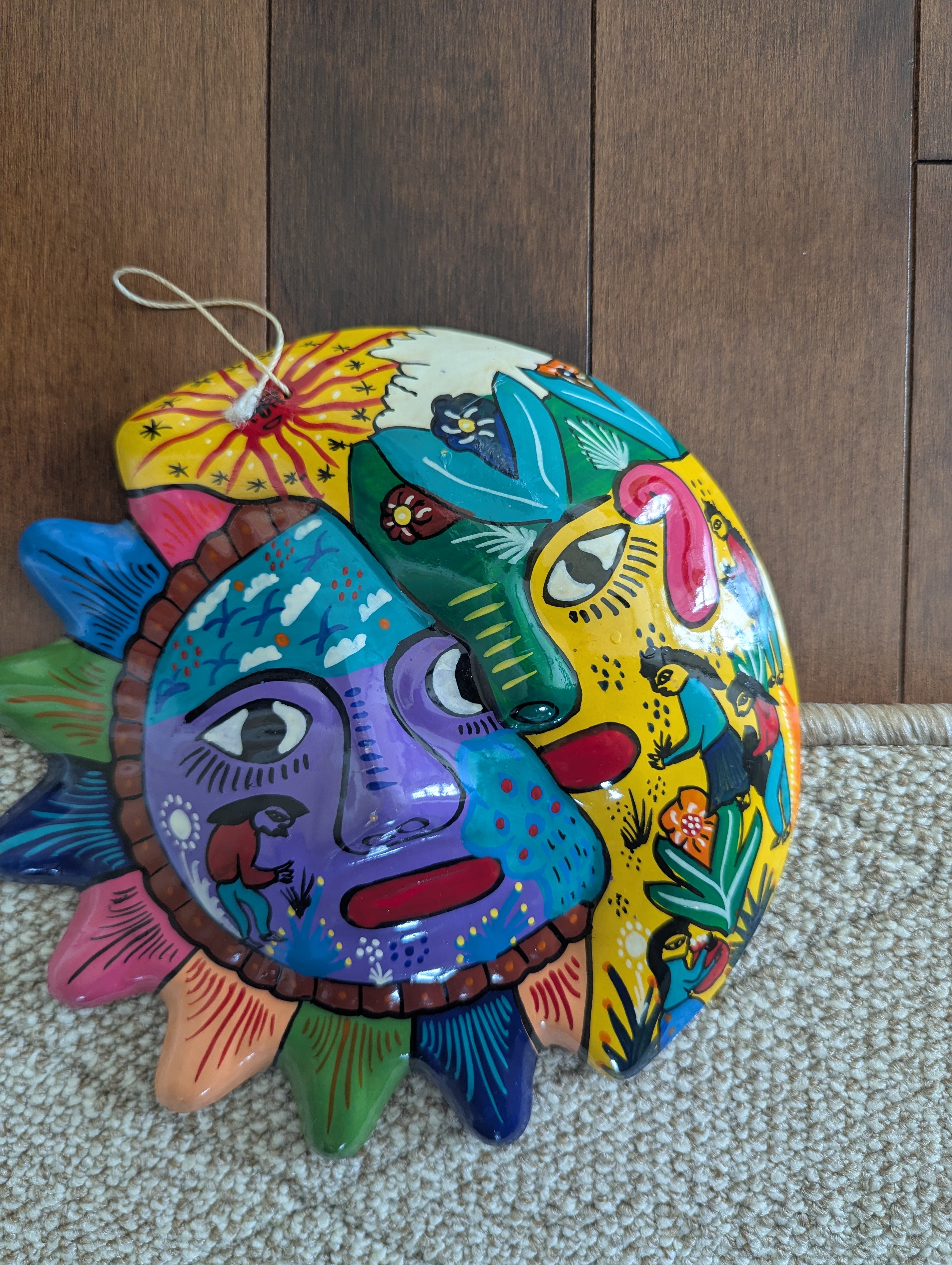 MEXICAN FOLK ART CELESTIAL SUN & MOON VINTAGE WALL DECOR