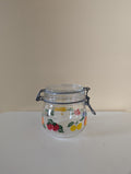 FRUIT PRINT VINTAGE 1970s GLASS SNAP LID JAR
