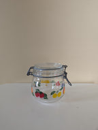 FRUIT PRINT VINTAGE 1970s GLASS SNAP LID JAR