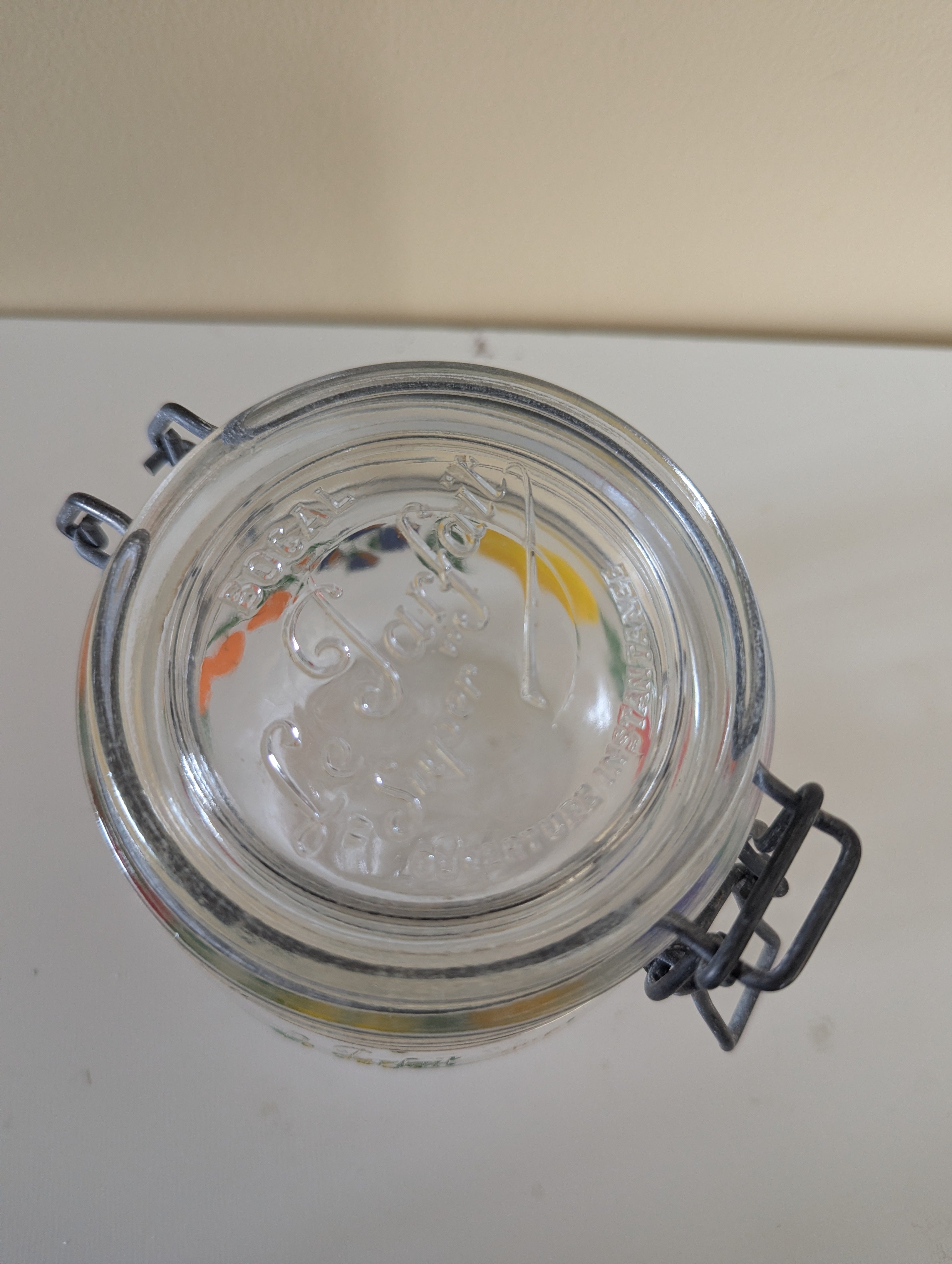 FRUIT PRINT VINTAGE 1970s GLASS SNAP LID JAR
