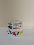 FRUIT PRINT VINTAGE 1970s GLASS SNAP LID JAR