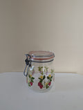 ARC FRANCE 1960s STRAWBERRY PRINT VINTAGE CLAMP GLASS JAR