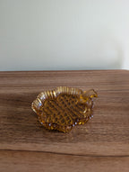 AMBER GLASS VINTAGE SHAMROCK TRINKET DISH