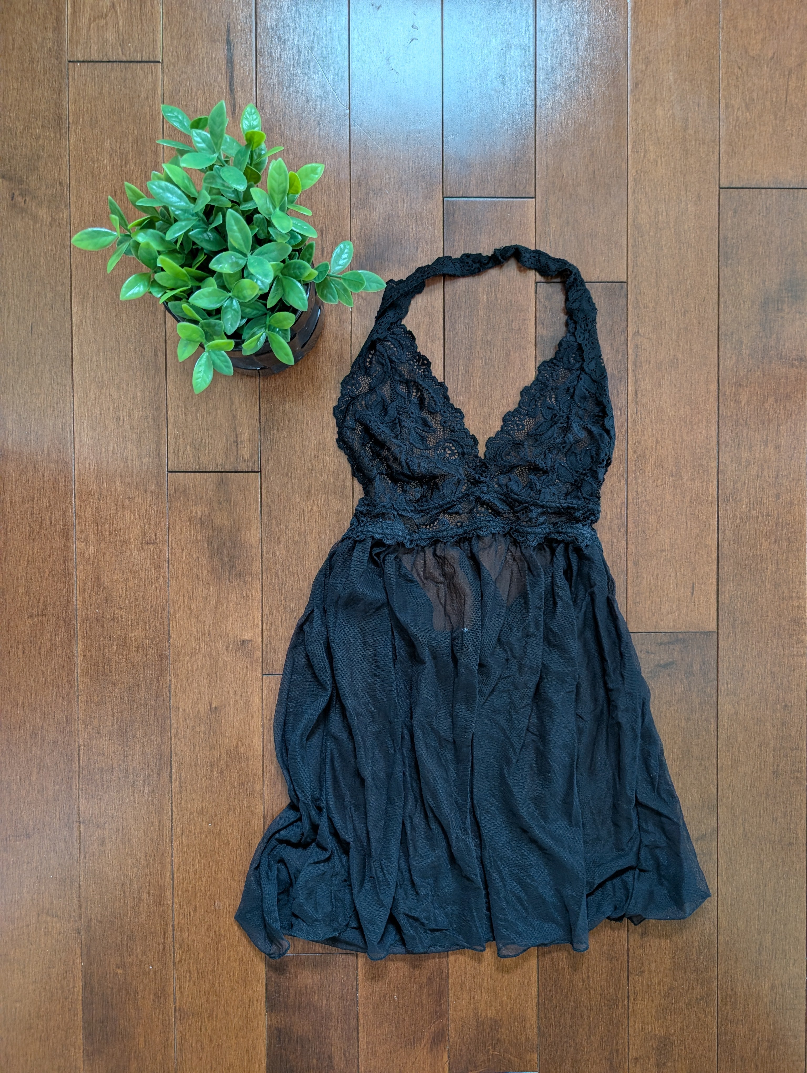 BLACK LACEY HALTER VINTAGE SLIP DRESS