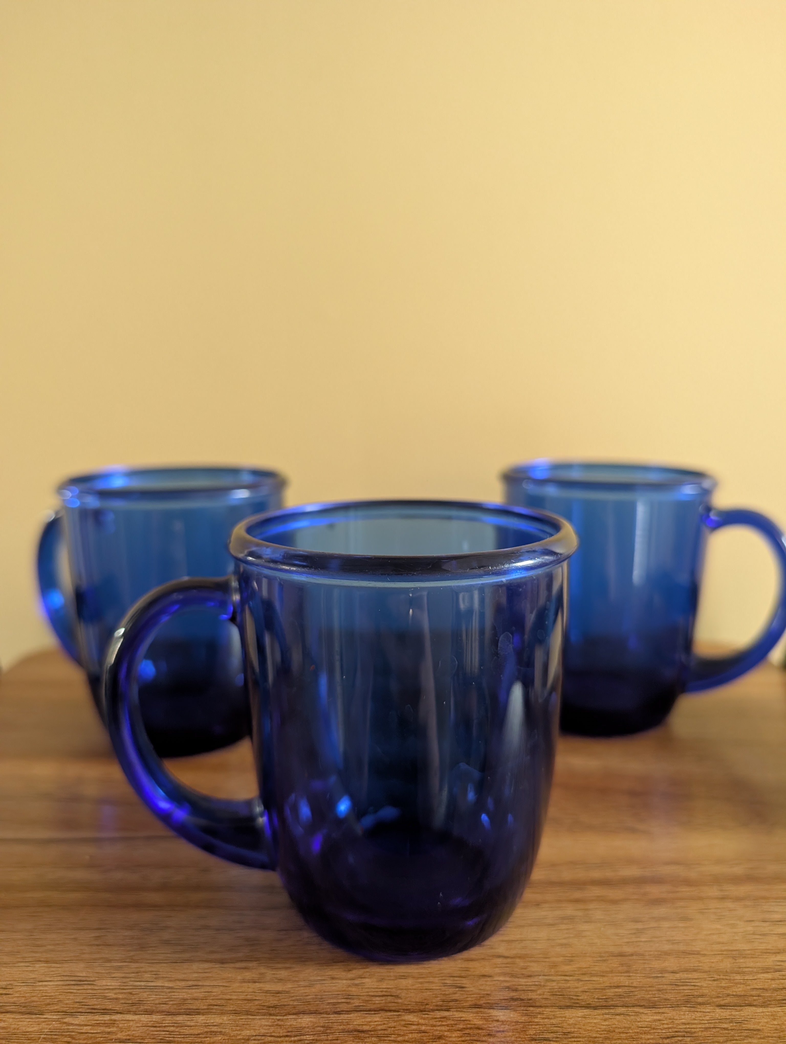 1970s ARCPROC FRANCE COBALT VINTAGE BLUE GLASS MUGS