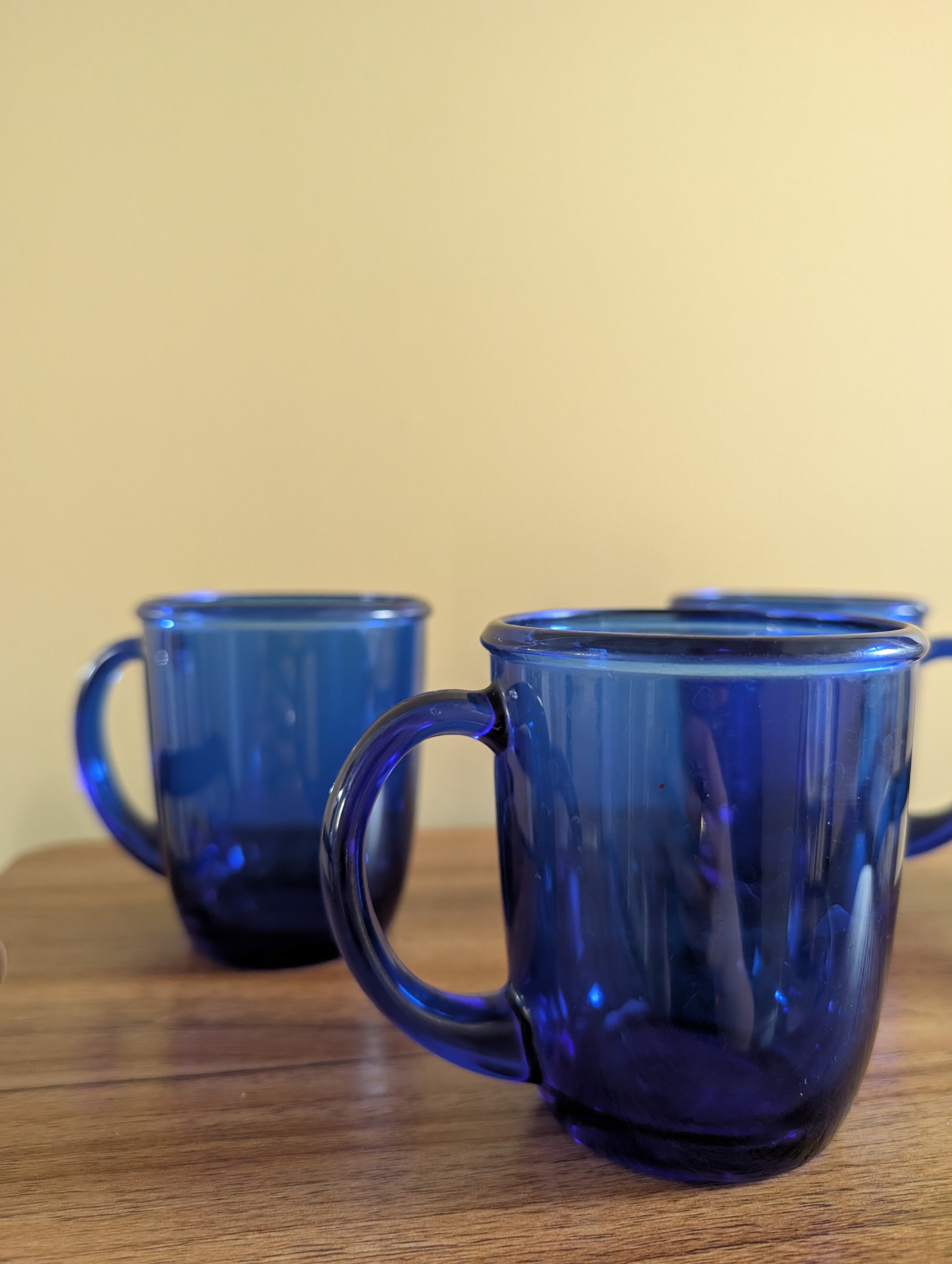 1970s ARCPROC FRANCE COBALT VINTAGE BLUE GLASS MUGS