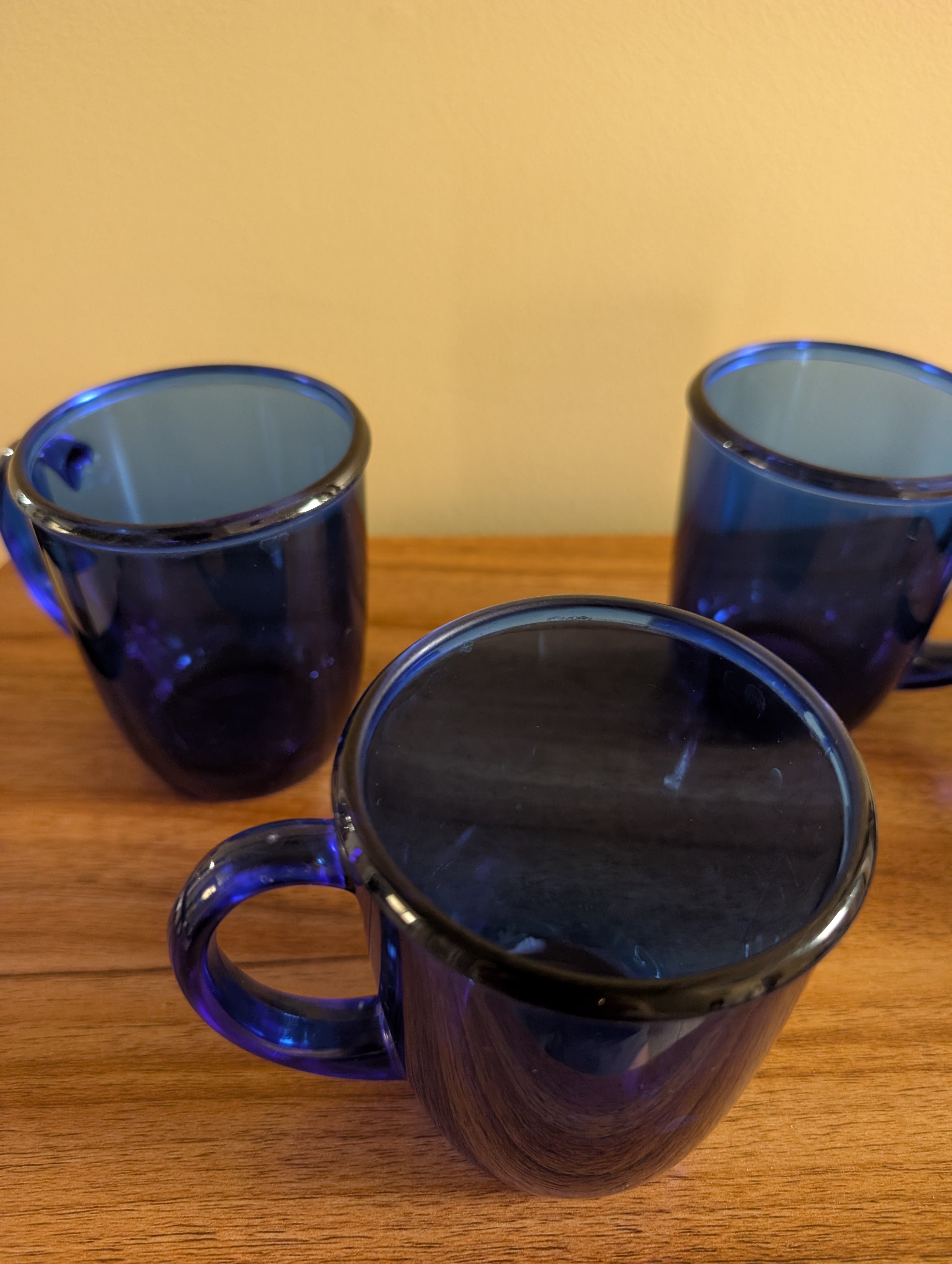 1970s ARCPROC FRANCE COBALT VINTAGE BLUE GLASS MUGS
