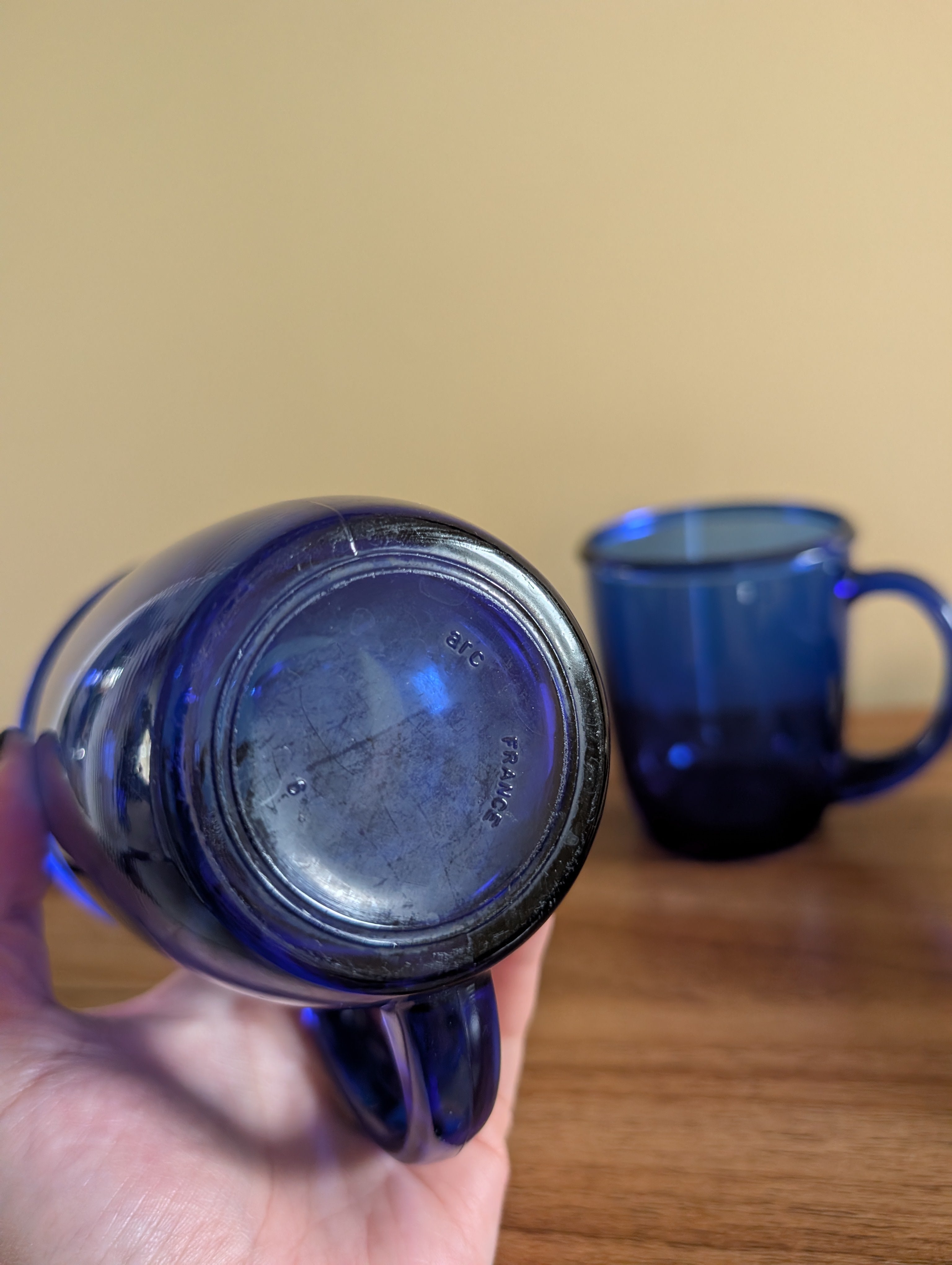 1970s ARCPROC FRANCE COBALT VINTAGE BLUE GLASS MUGS