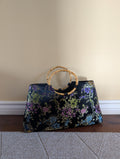 SATIN FLORAL BAMBOO HANDLE VINTAGE PURSE