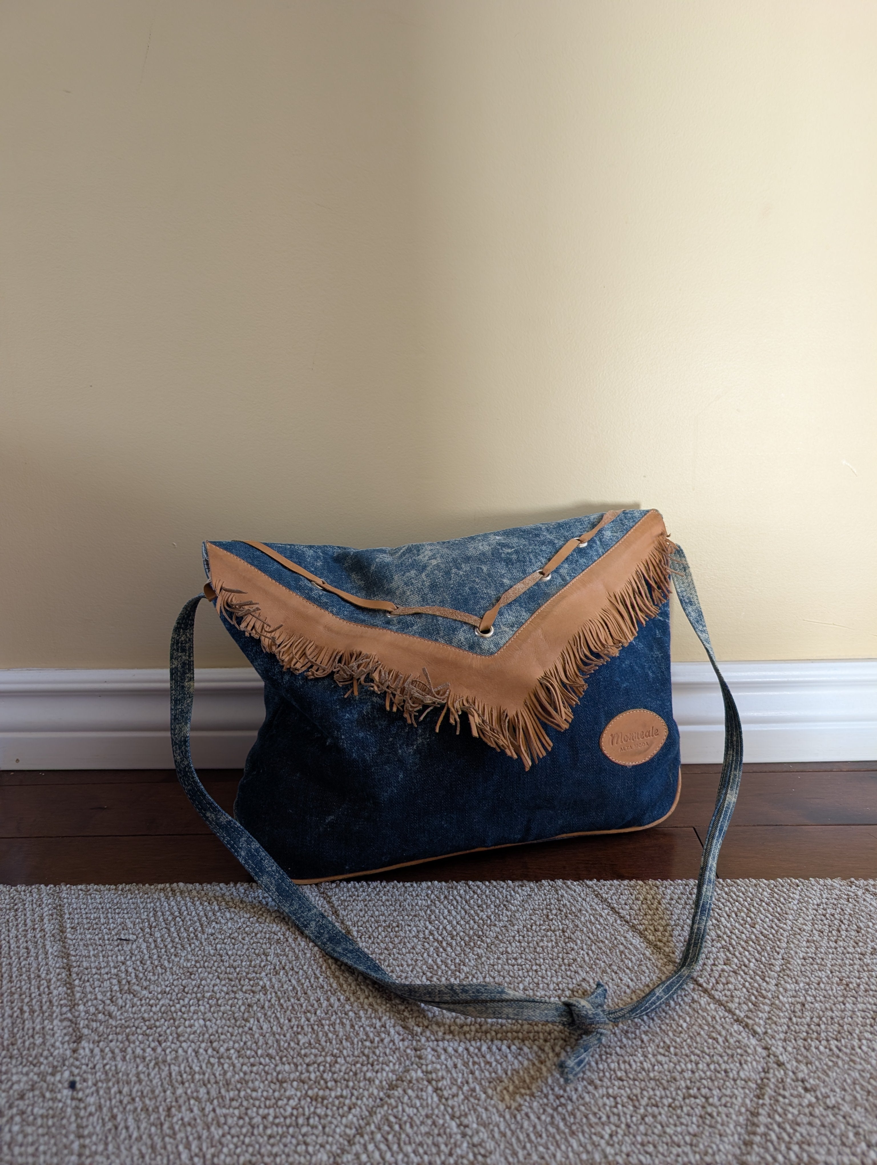 WESTERN 1980s FRINGE ACID WASHED DENIM VINTAGE PURSE