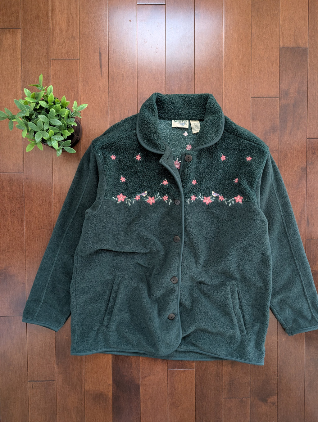 FLORAL FLEECE DETAIL VINTAGE BUTTON UP SWEATER