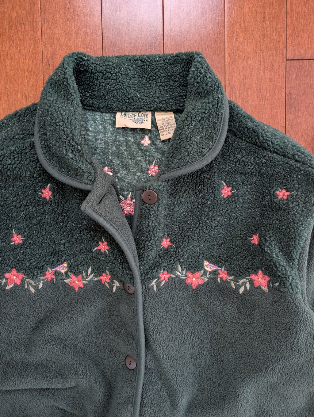 FLORAL FLEECE DETAIL VINTAGE BUTTON UP SWEATER