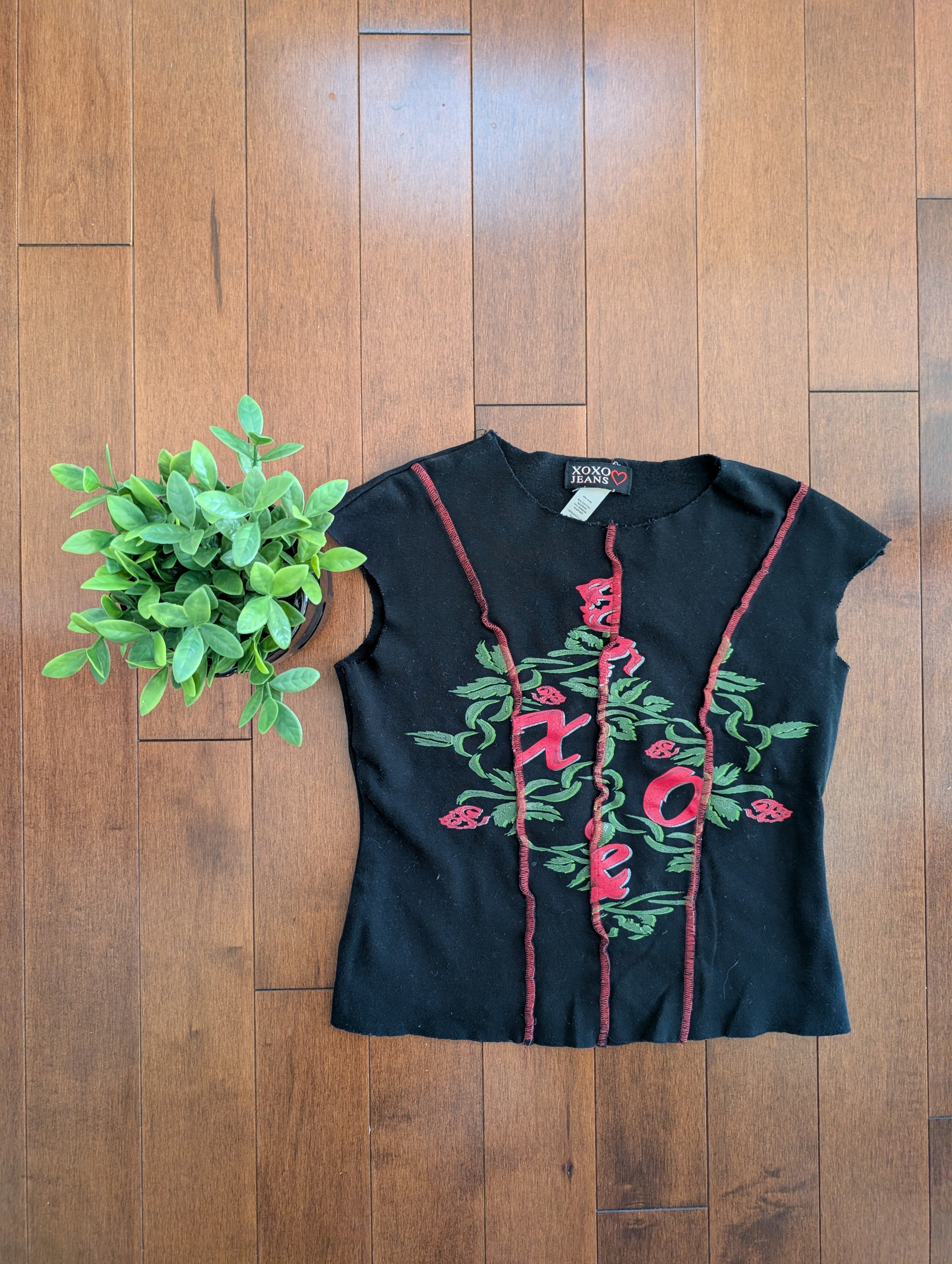 ROSE PRINT EXPOSED STITCH VINTAGE Y2K TANK TOP