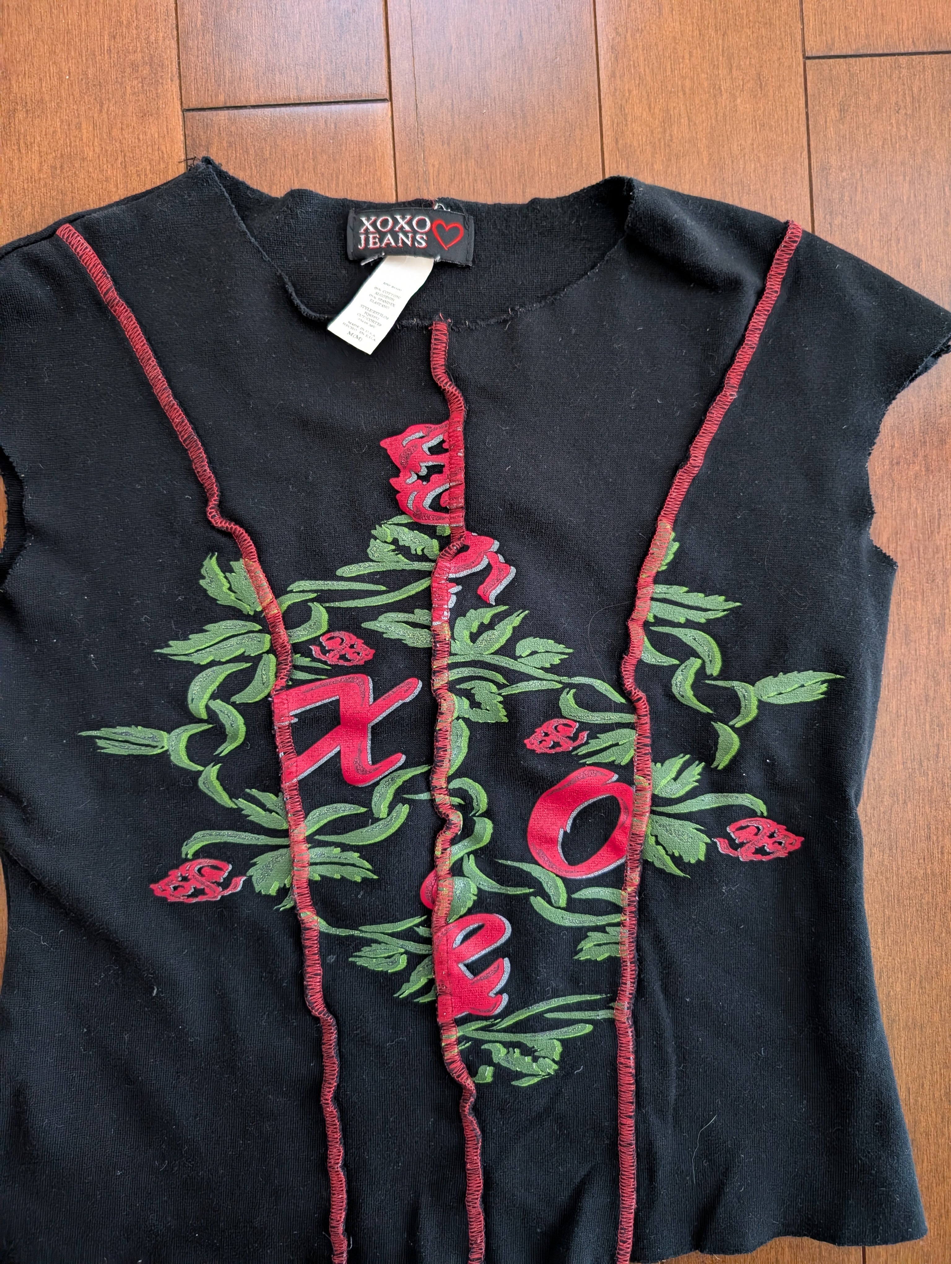 ROSE PRINT EXPOSED STITCH VINTAGE Y2K TANK TOP