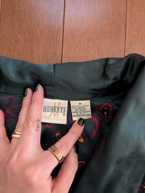90s DARK PAISLEY VINTAGE SATIN ROBE