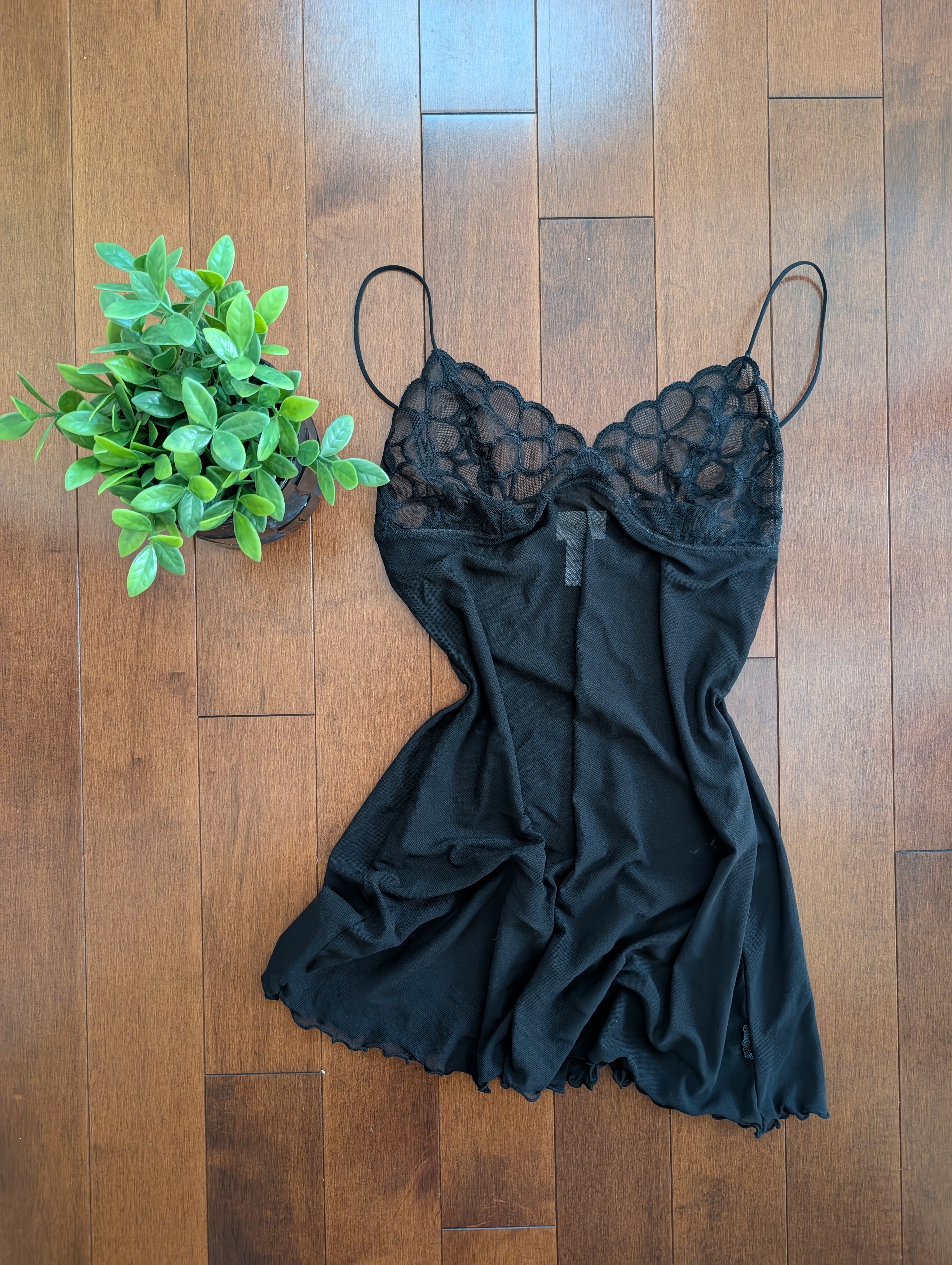 FLORAL DETAIL SHEER VINTAGE SLIP DRESS