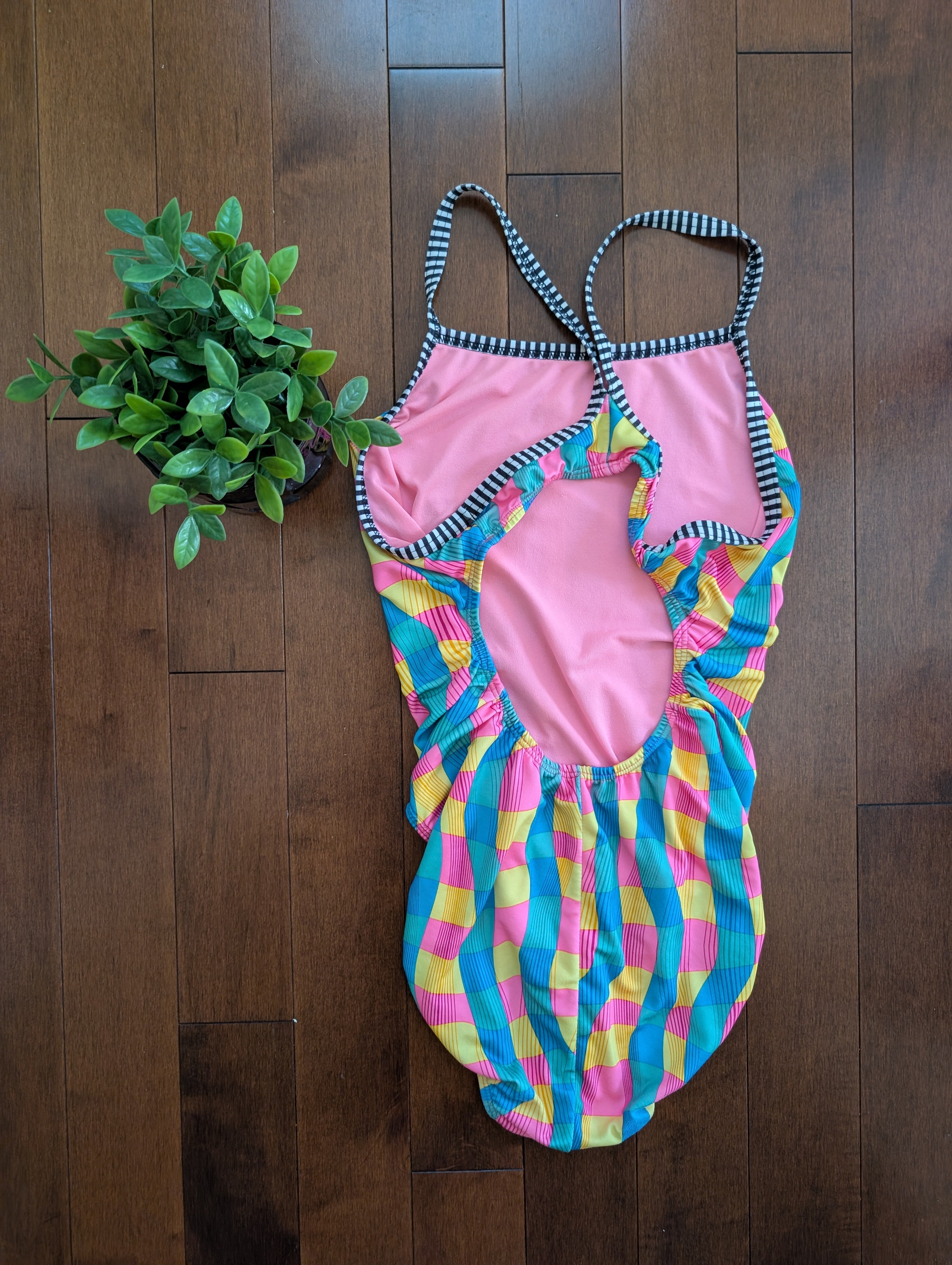 COLORFUL CHECKER PRINT 90s VINTAGE SWIMSUIT