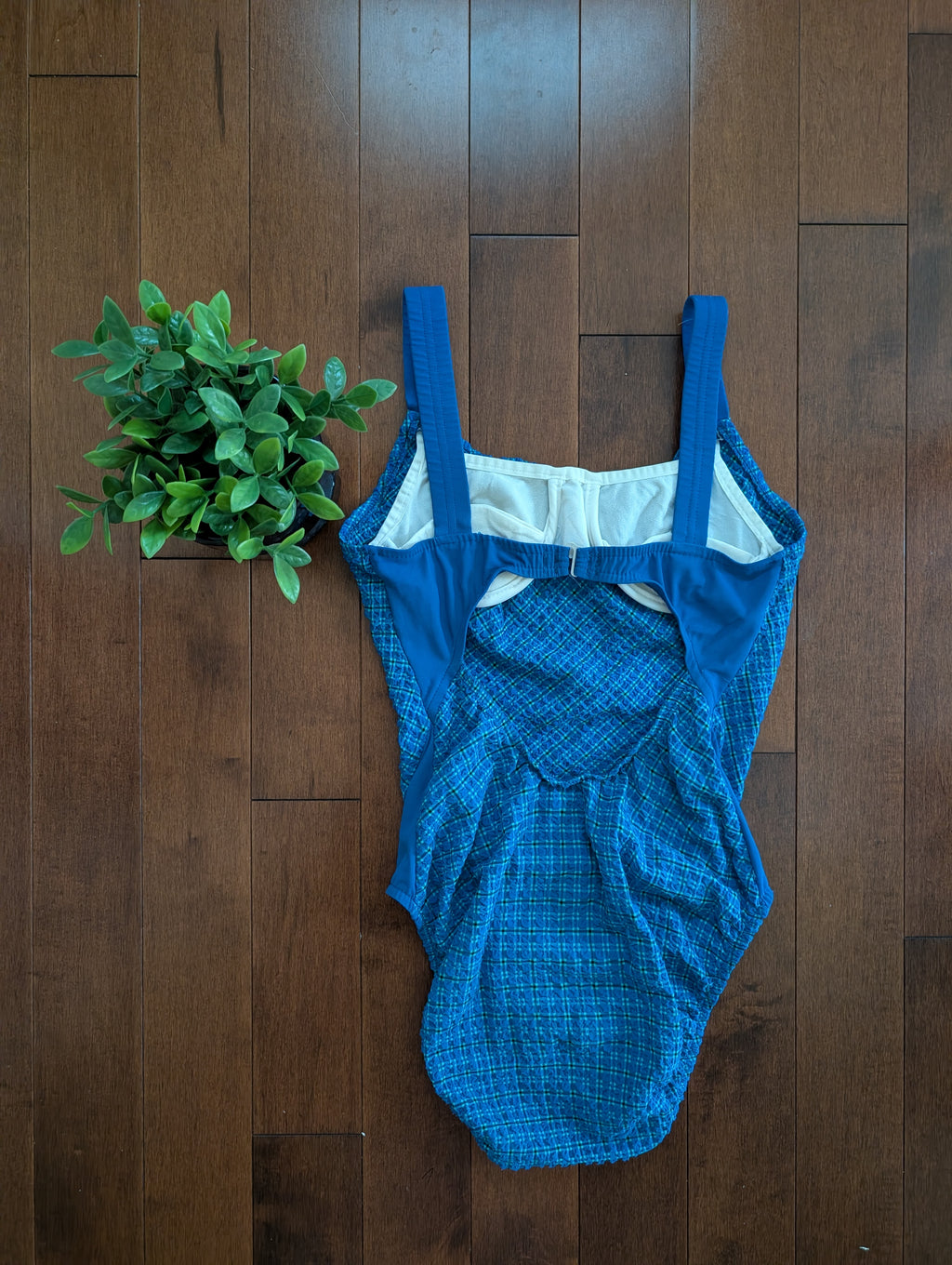 ROYAL BLUE GINGHAM WAFFLE VINTAGE SWIMSUIT