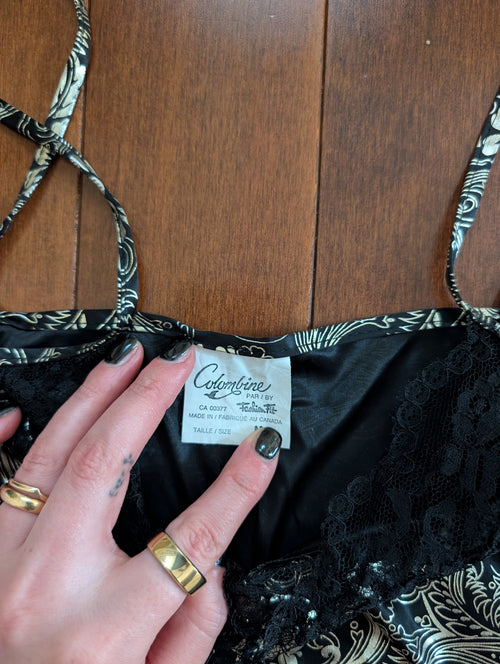 90s GOLD PAISLEY PRINT VINTAGE SATIN TANK TOP