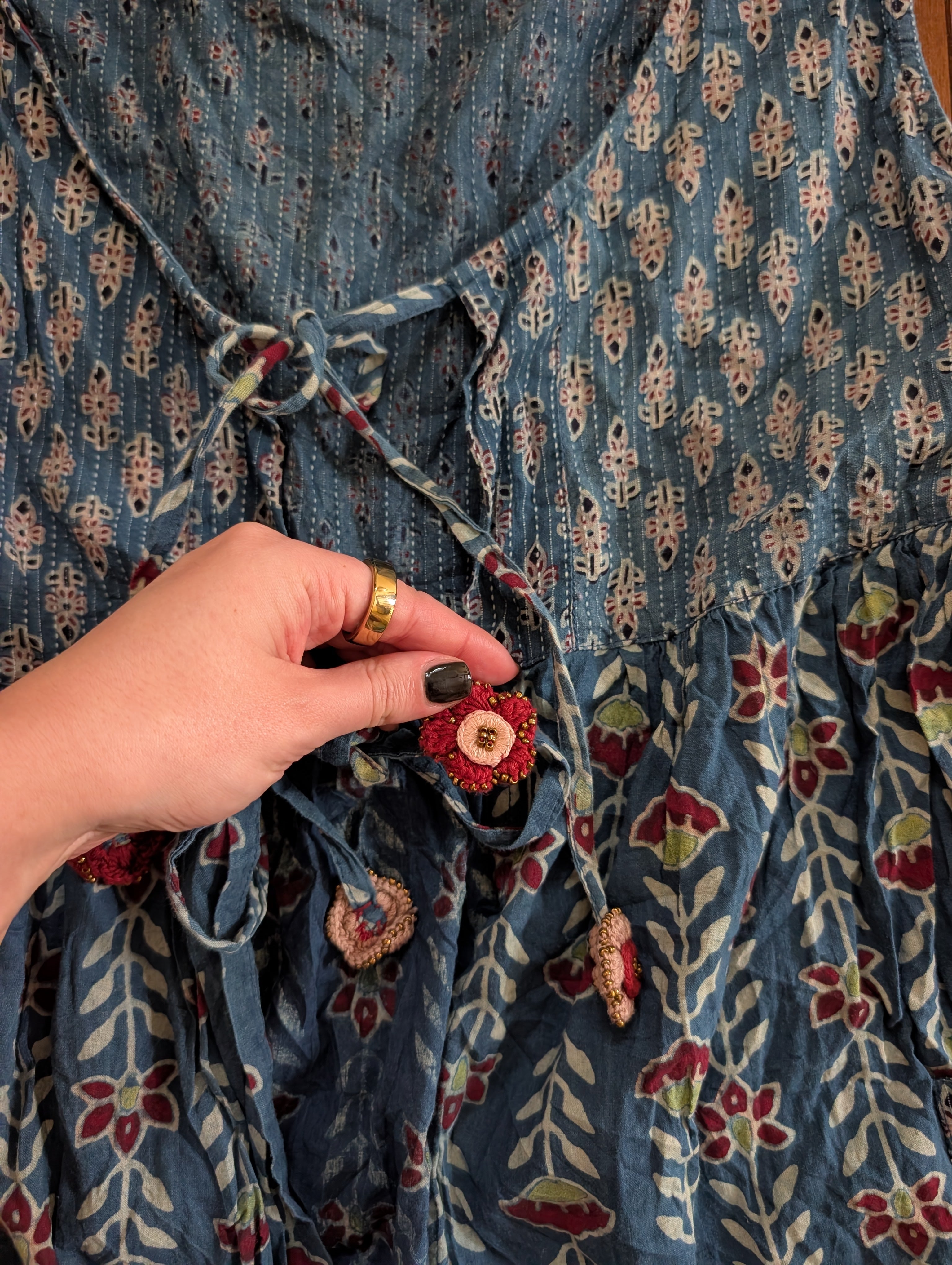 BOHO FLORAL DETAIL Y2K VINTAGE BABYDOLL TOP