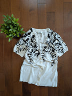 FLORAL DETAIL VINTAGE Y2K SHORT SLEEVE CARDIGAN