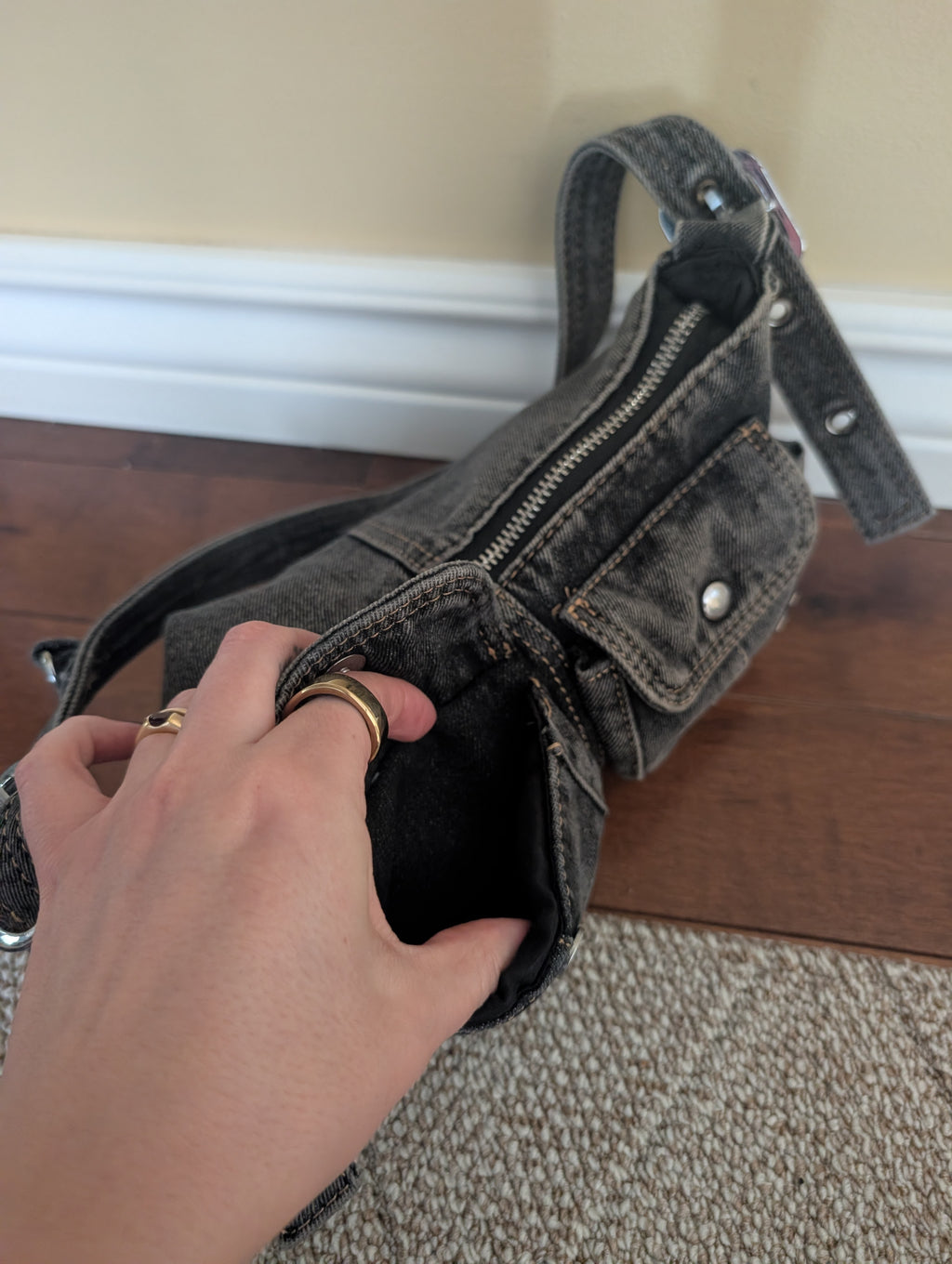 GREY DENIM Y2K VINTAGE MINI SHOULDER BAG