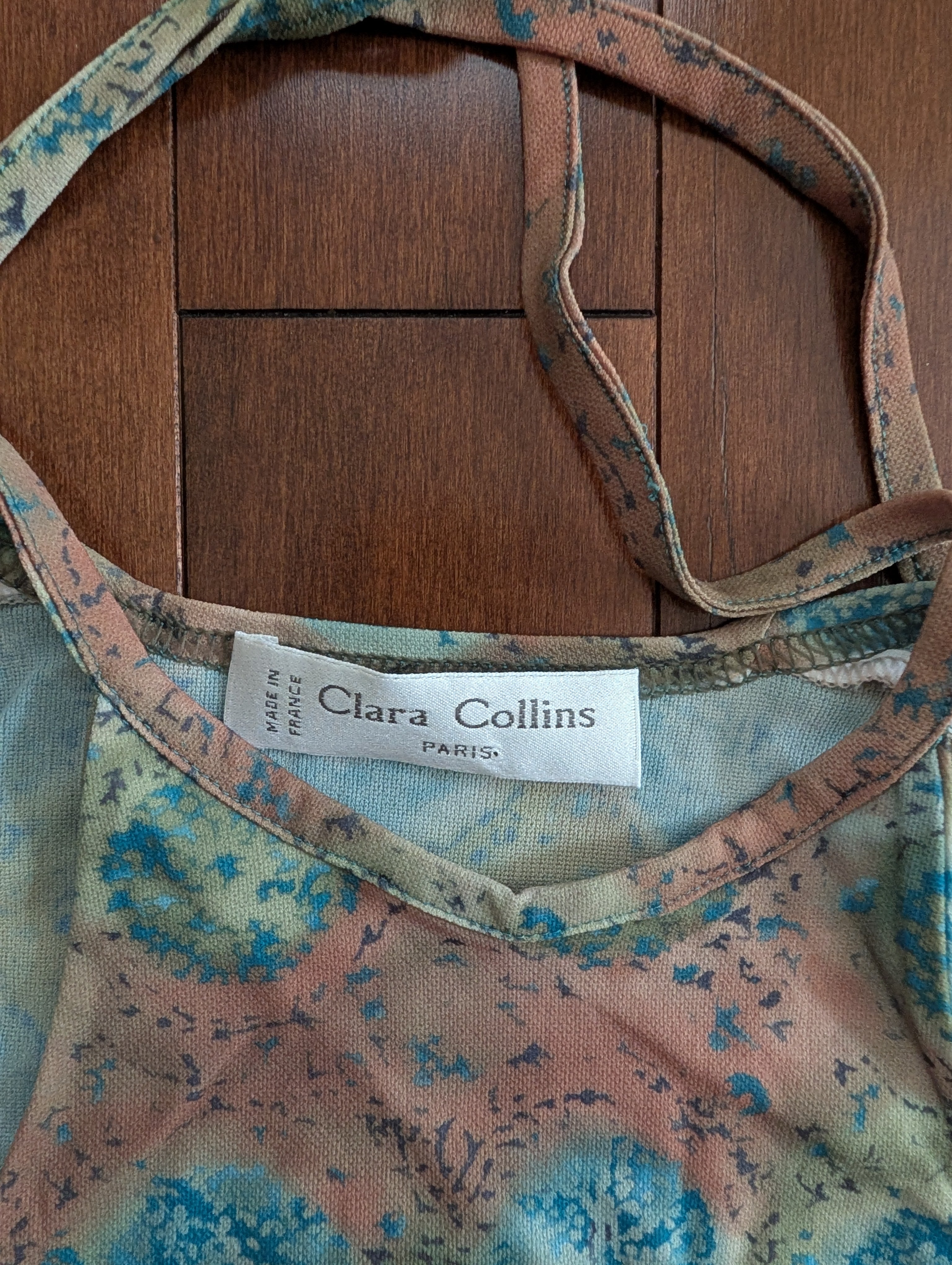 CLARA COLLINS Y2K VINTAGE ABSTRACT PRINT HALTER TSHIRT TOP