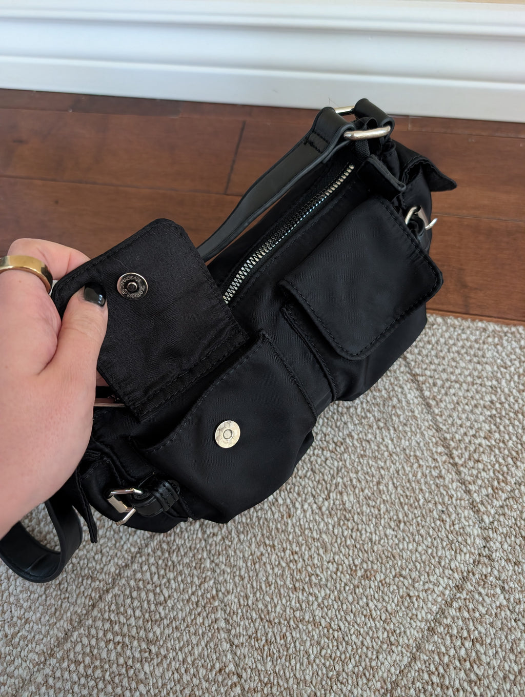 Y2K BLACK BUCKLE DETAIL MINI SHOULDER BAG