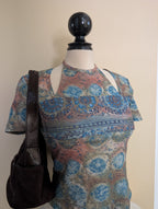 CLARA COLLINS Y2K VINTAGE ABSTRACT PRINT HALTER TSHIRT TOP