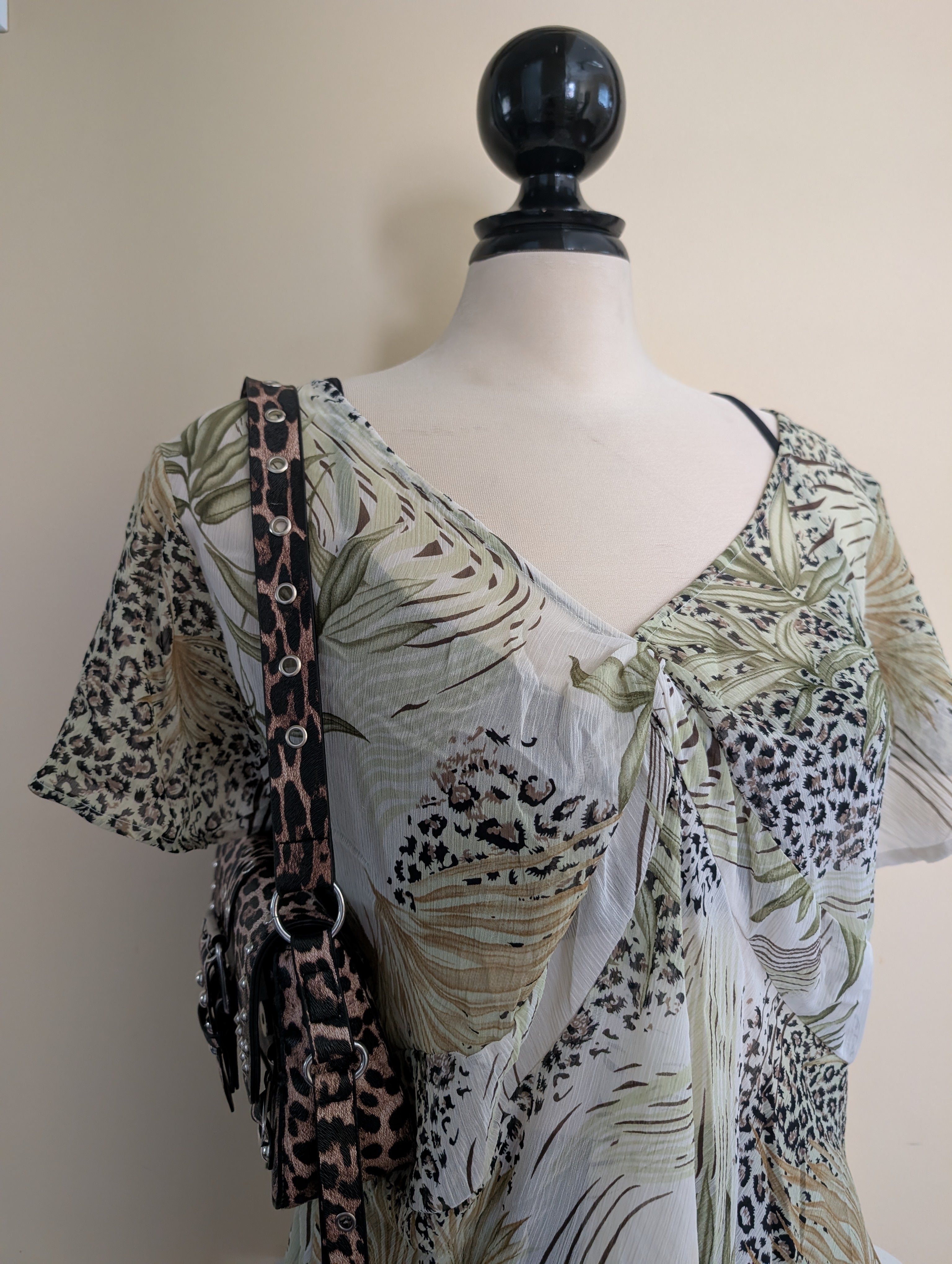 BOHO LEOPARD Y2K SHEER VINTAGE TOP