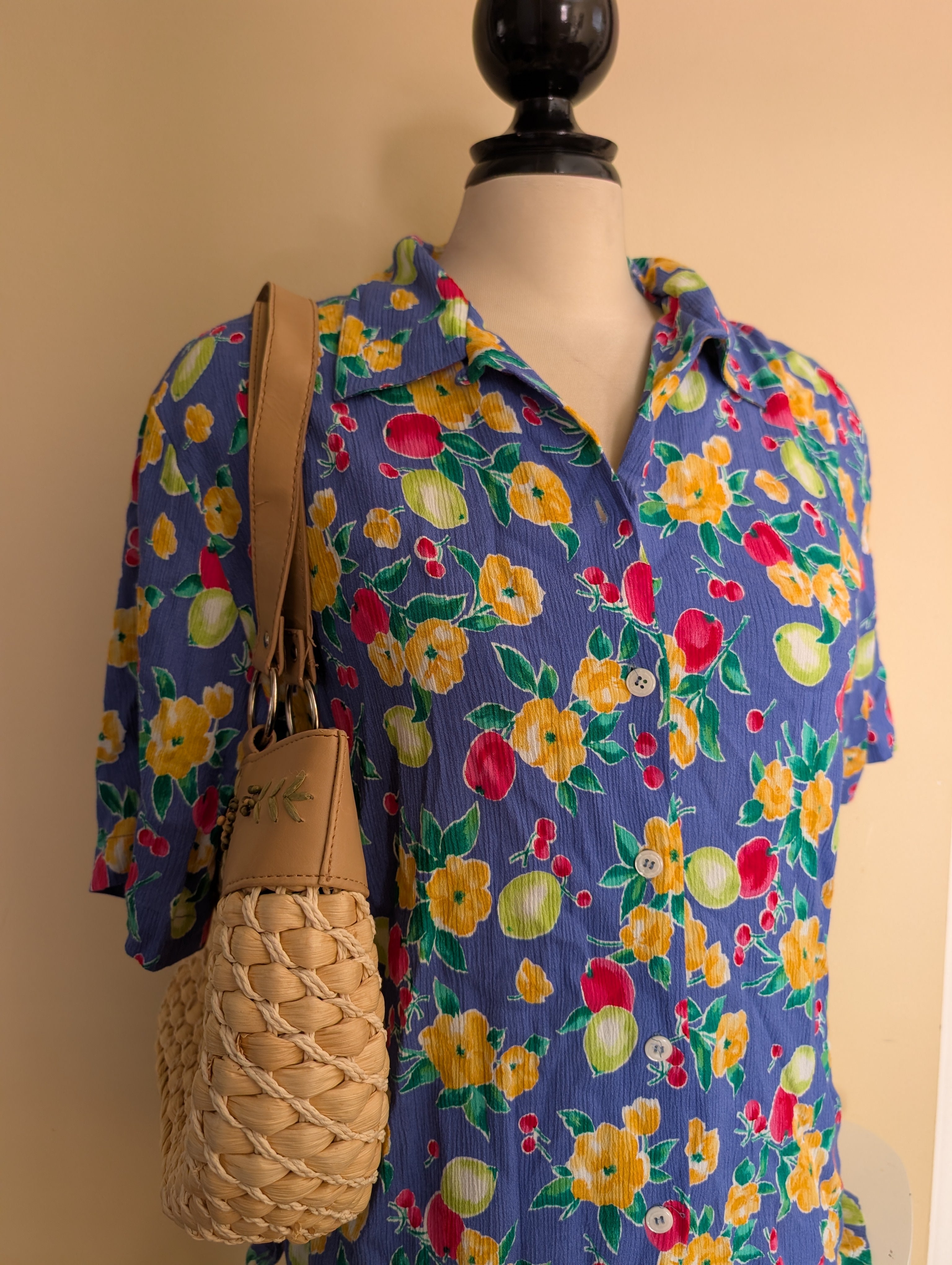 KORET FRANCIS COLORFUL DITSY FLORAL PRINT VINTAGE 1990s BUTTON UP SHIRT